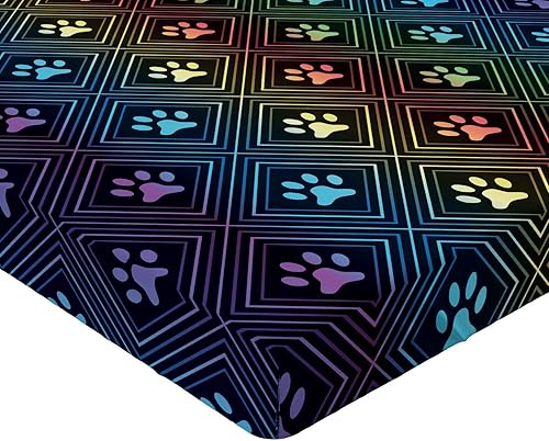 Miniatura 3 de Ambesonne Sábana bajera ajustable para amantes de los perros, patrón de estampado de patas, diseño de rombos en forma de rombo, arreglo geométrico,