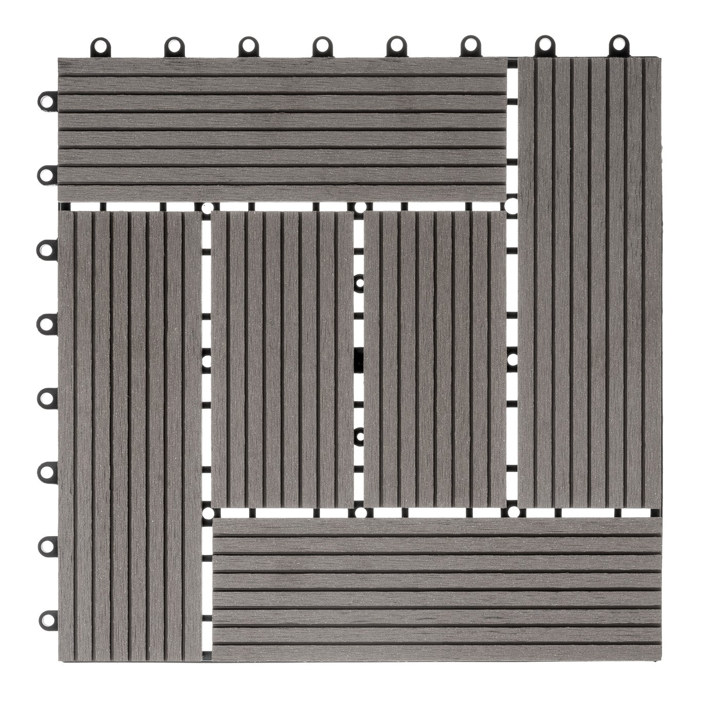 Ventanara® WPC Holz Kunststoff Fliesen Terrassenfliesen Klickfliesen Balkonfliesen 11 Stück = 1m² (30 x 30 cm, Grau Mosaik)