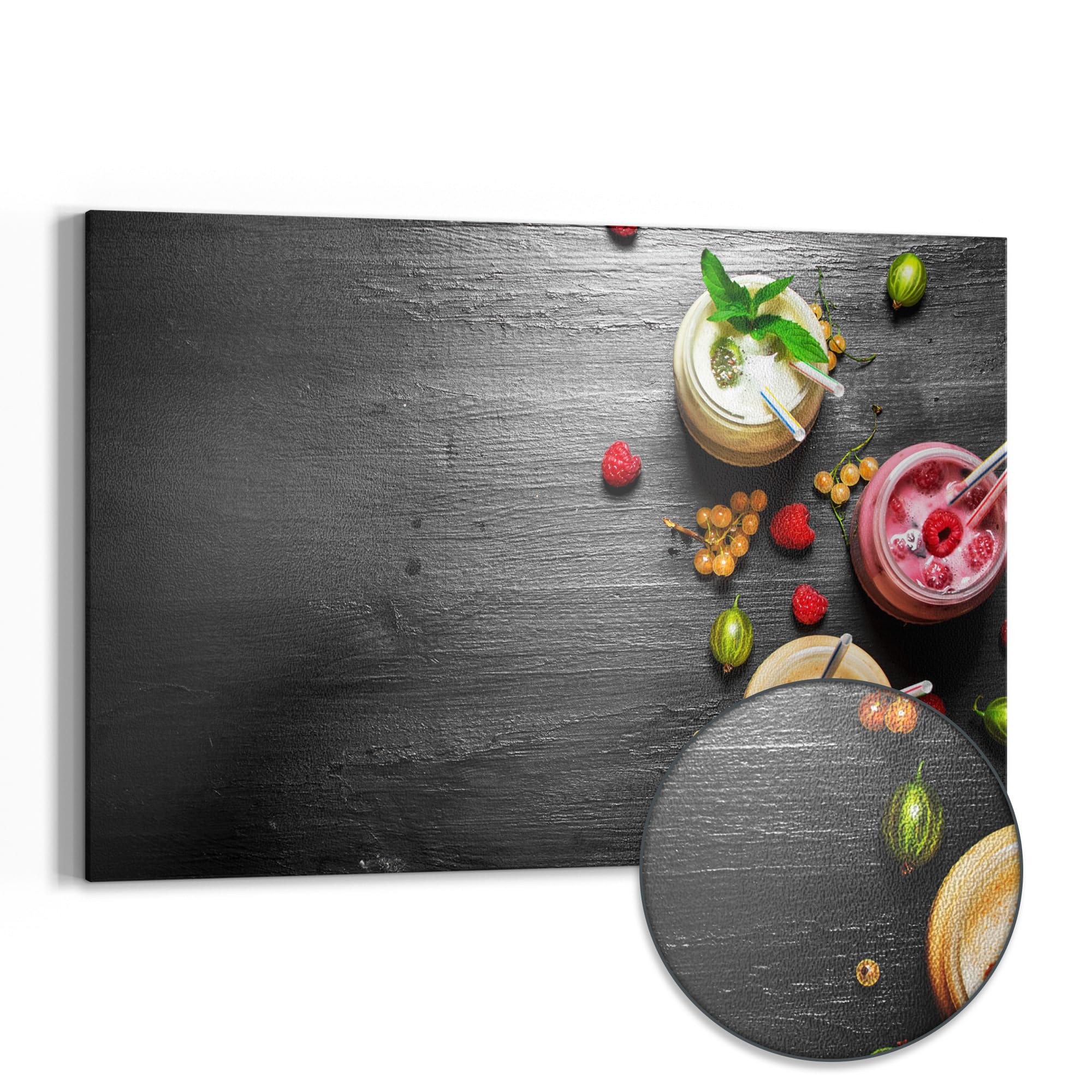 DEQORI Metall Magnettafel | 60x40 cm cm groß | Motiv Smoothies auf Schiefer | Whiteboard für alle Magnete | Magnetboard Wand-Tafel für Küche & Büro | Design Magnetwand Pinnwand magnetisch