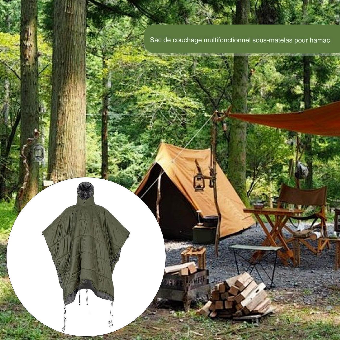 Poncho da campeggio, sacco a pelo, poncho da campo, sotto i piumini, amaca | poncho, sacco a pelo portatile, sacco a pelo invernale antivento per campeggio, trekking, s