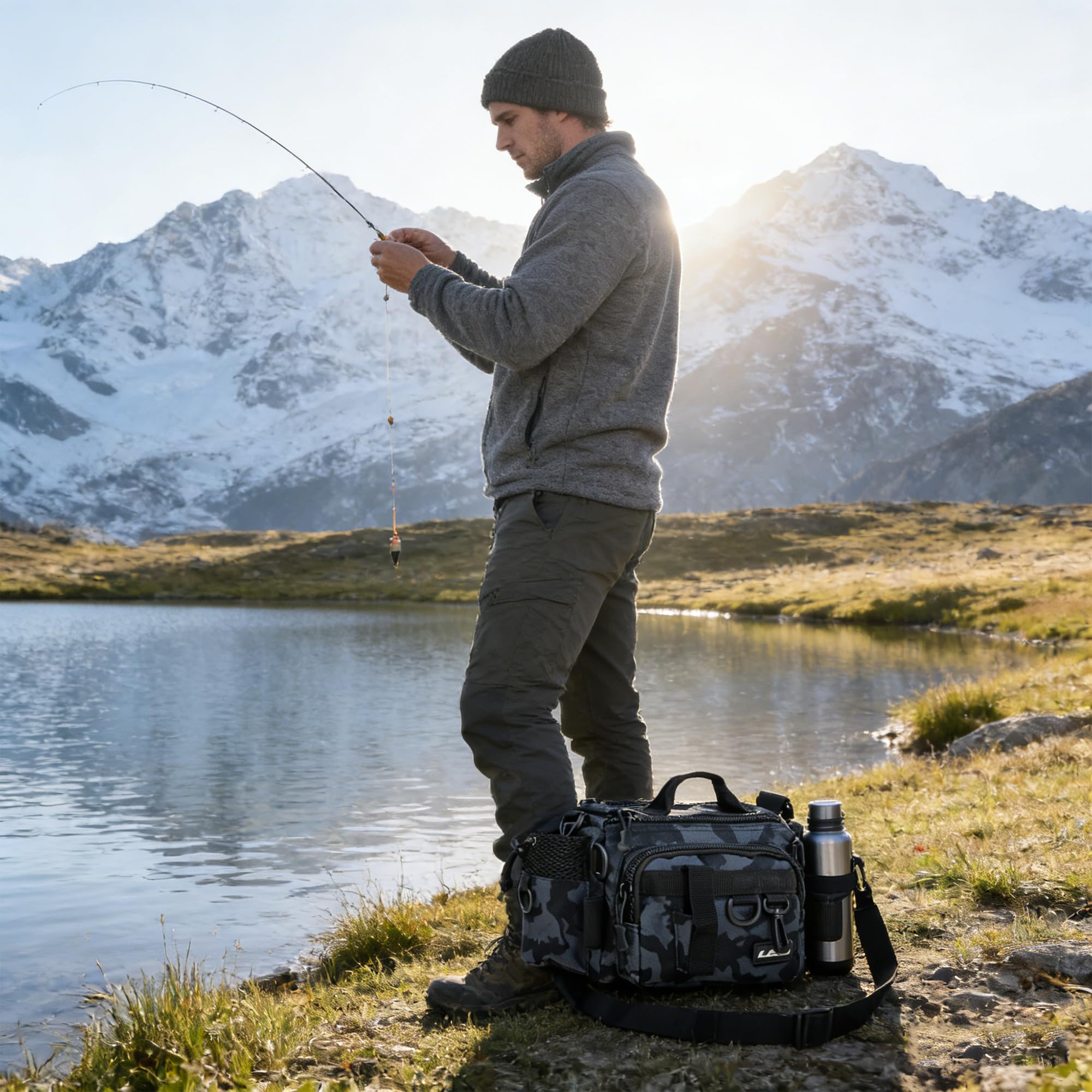 YUEMING Angelgerätetasche, Karpfentasche für Angler, Angeltasche Umhängetasche Tragbarer Groß Rucksack Angelbeutel,Aufbewahrungstasche für Outdoor-Angelausrüstung