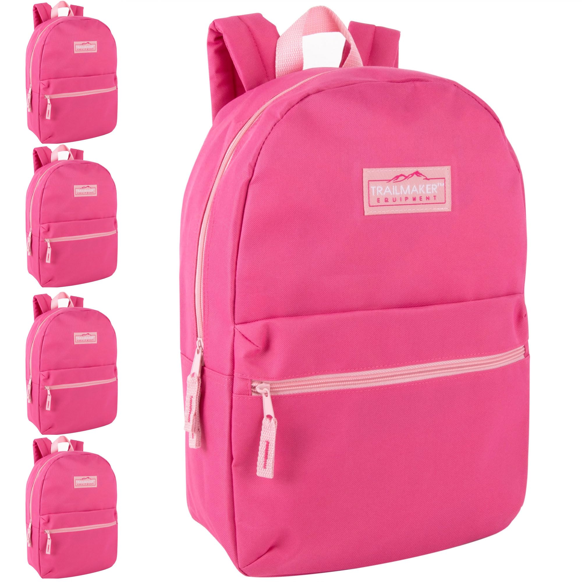 Trail maker 24 Pack- Classic 17 Inch Backpacks in Bulk Wholesale Back Packs for Boys and Girls (Pink)