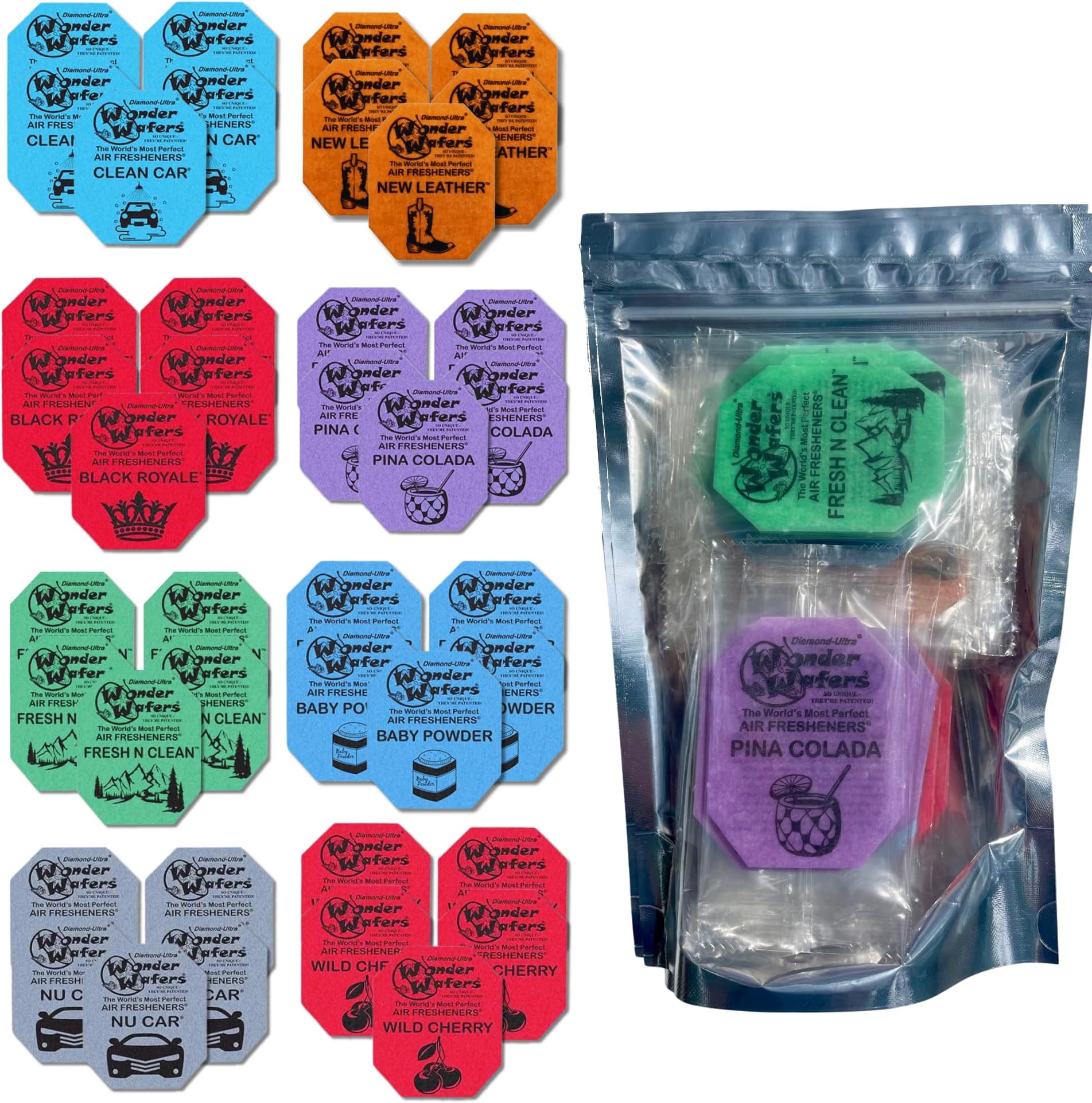 Wonder Wafers 40 Pack Car Air Fresheners 8 Scent Bundle