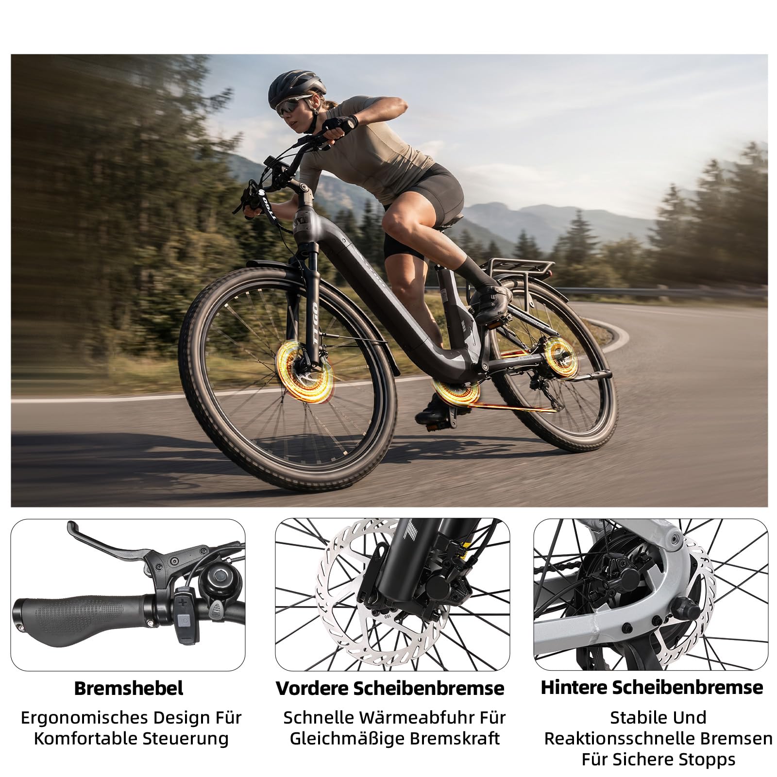 ttgo Vélo électrique 27,5" pour homme et femme avec moteur 250 W 70 NM, batterie 48 V 15 Ah, portée jusqu'à 100 à 120 km, 7 vitesses, 25 km/h, capteur de couple, freins à disque hydrauliques, E-SUVO