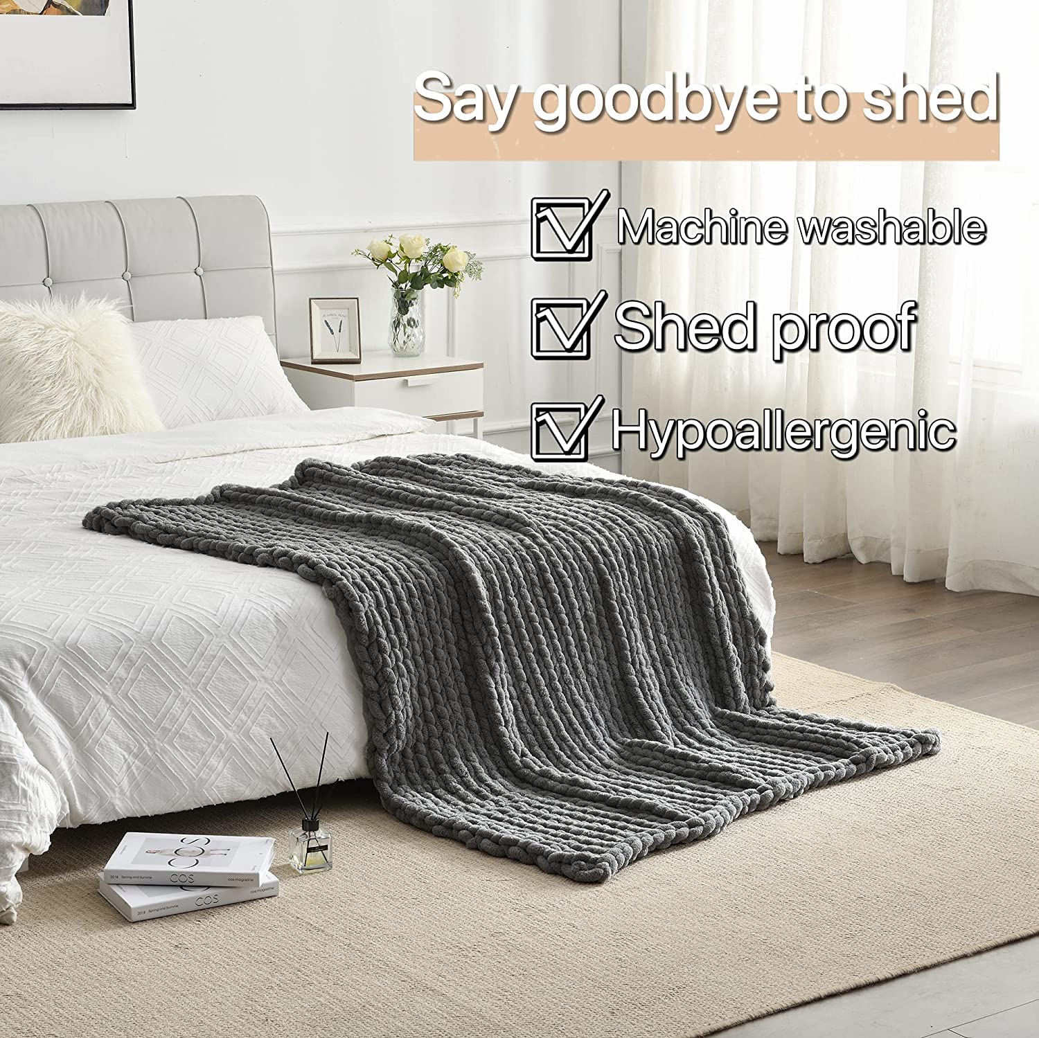 Plaid Gebreid Grof Gebreide Handgeweven Grove Wol Sofa Deken (Beige, 100 x 100