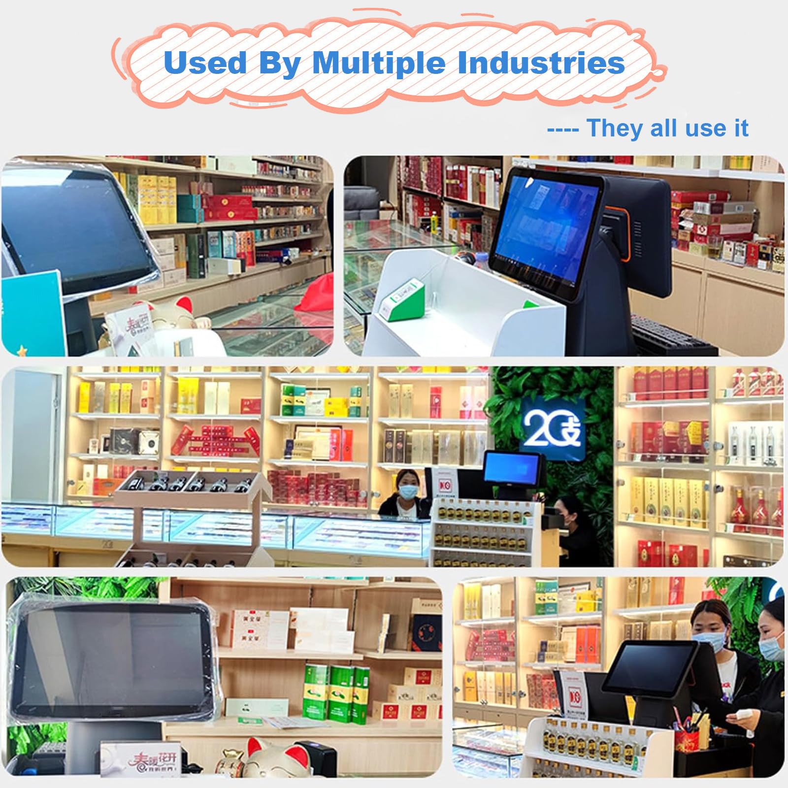 Caisse Enregistreuse Intelligente, Caisse Enregistreuse avec écran Tactile Double écran 15.6 Pouces, Processeur Double cœur, pour la Vente au Détail, la Restauration, l'hôtellerie White-B