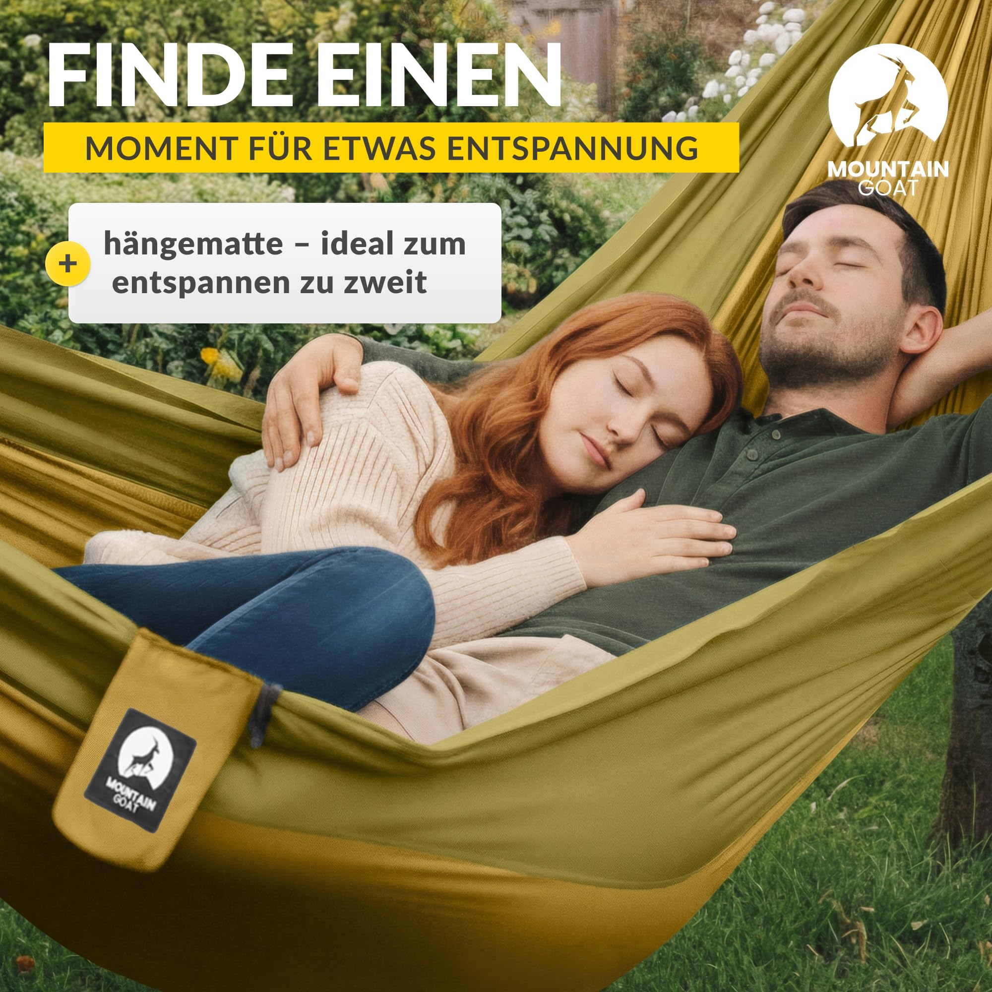MOUNTAIN GOAT Hängematte Outdoor für 2 Personen, 300 × 200 cm, Doppelhängematte mit Befestigungs-Set, Nylon Camping Reisehängematte, 200 kg Belastung, Grün