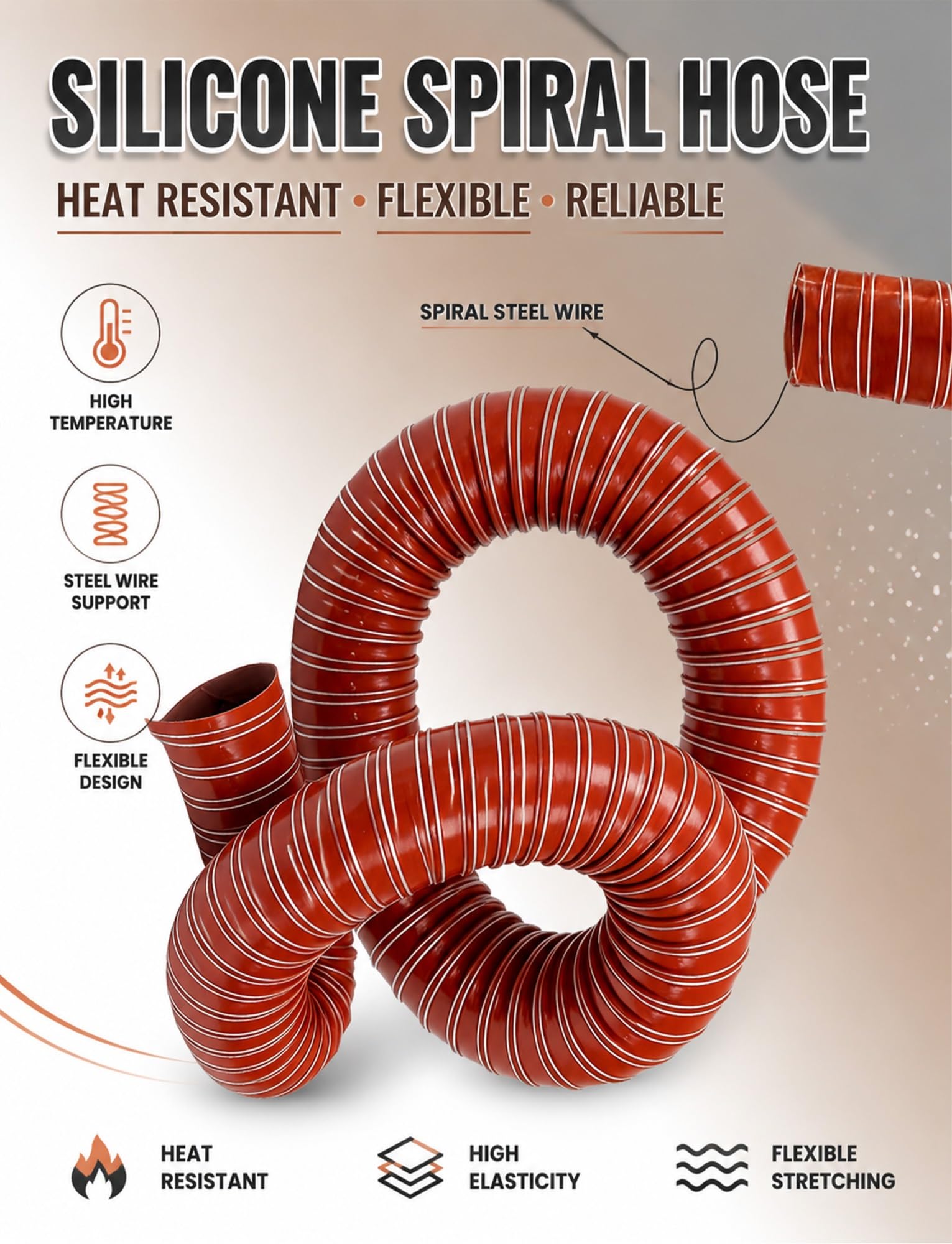 Conductos de silicona for altas temperaturas, manguera de fibra de vidrio flexible reforzada con alambre de acero, tubería de ventilación ignífuga for extracción de humos(11.5cm/4.53in,300cm)