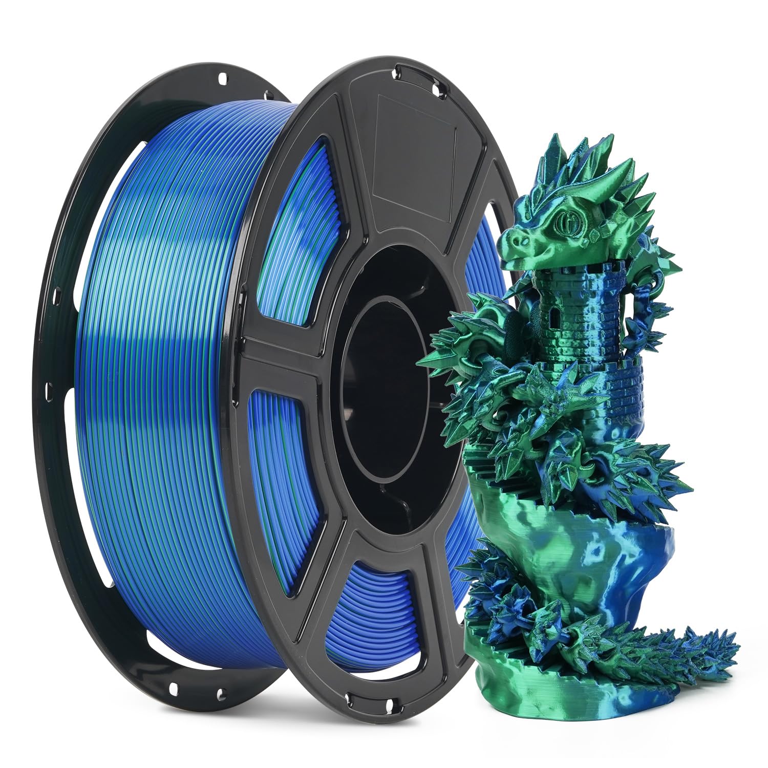 FLASHFORGE Seide Bi-Color PLA-Filament 1,75mm, Coextrusion Leuchtend Blaues und Grünes Zweifarbiges Multicolor-3D-Druckerfilament, Bezauberndes Seiden-Finish mit 360°-Multicolor-Farbwechseleffekt