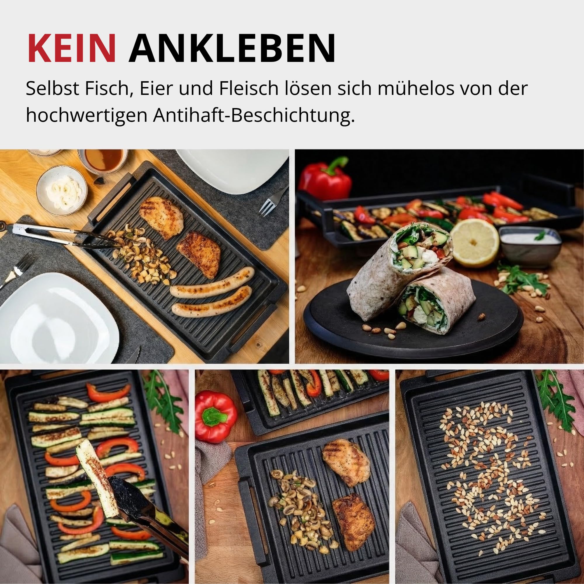Lieblingspfanne Grillplatte BBQ 41x24 cm I mit Seitengriffen & 4-fach-Antihaftbeschichtung I aus Aluminium Guss für alle Herdarten inkl. Induktion & Gasgrill