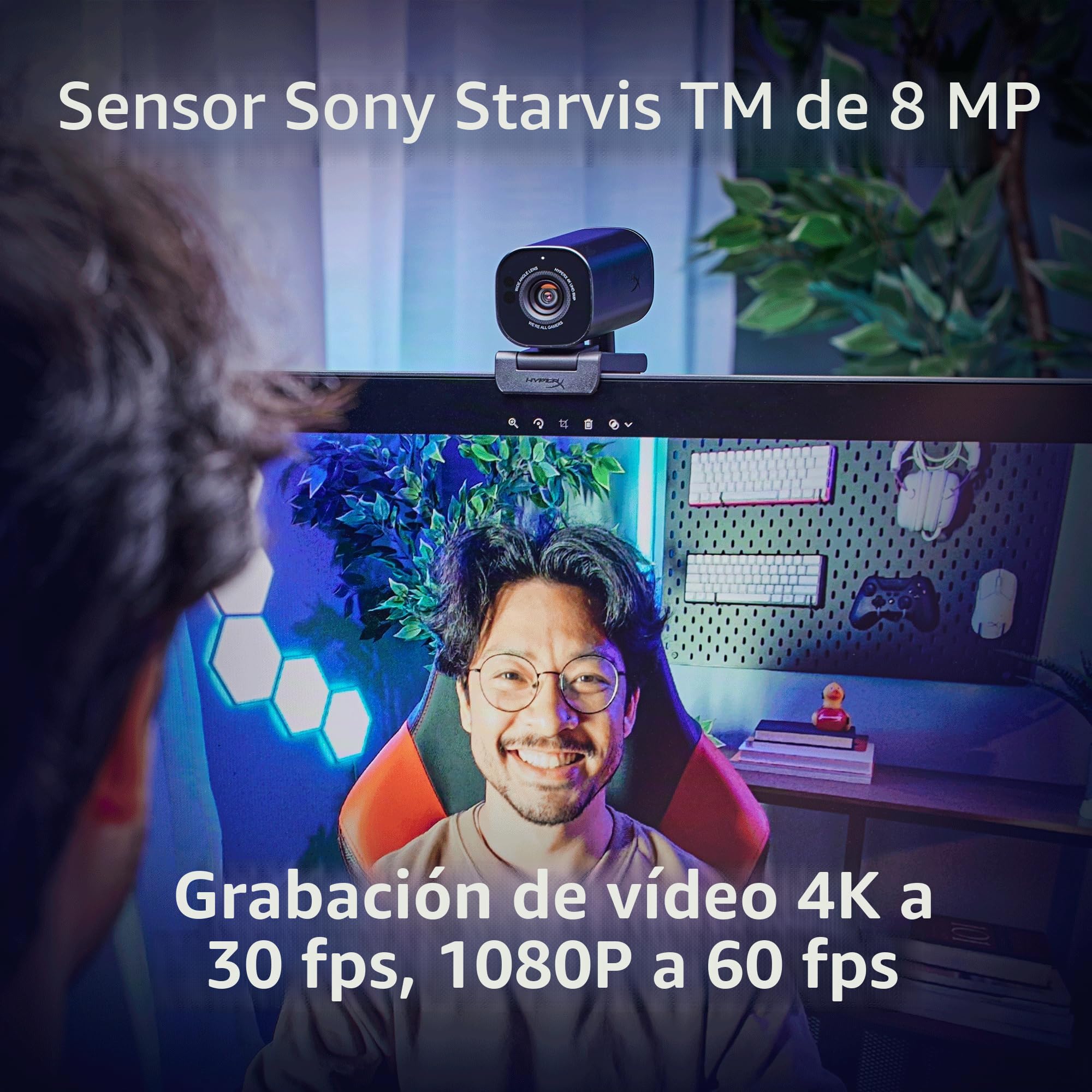 HyperX Vision S - Webcam para Streaming y creacion de Contenido, 4K a 30fps, FHD 1080p a 60fps, Youtube, Gaming Twitch, PC/Mac, Negro