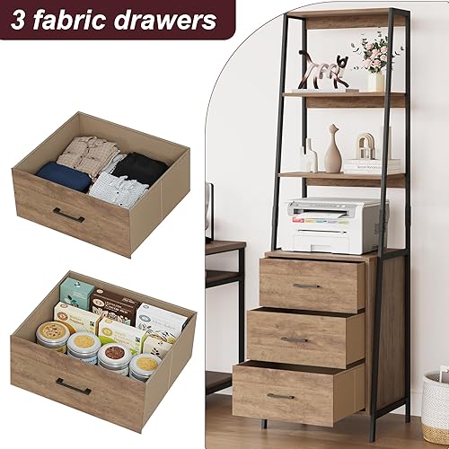 Miniatura 4 de Estantería industrial con 3 cajones de almacenamiento de tela, estantería de 4 niveles, estante organizador de almacenamiento para sala de estar,