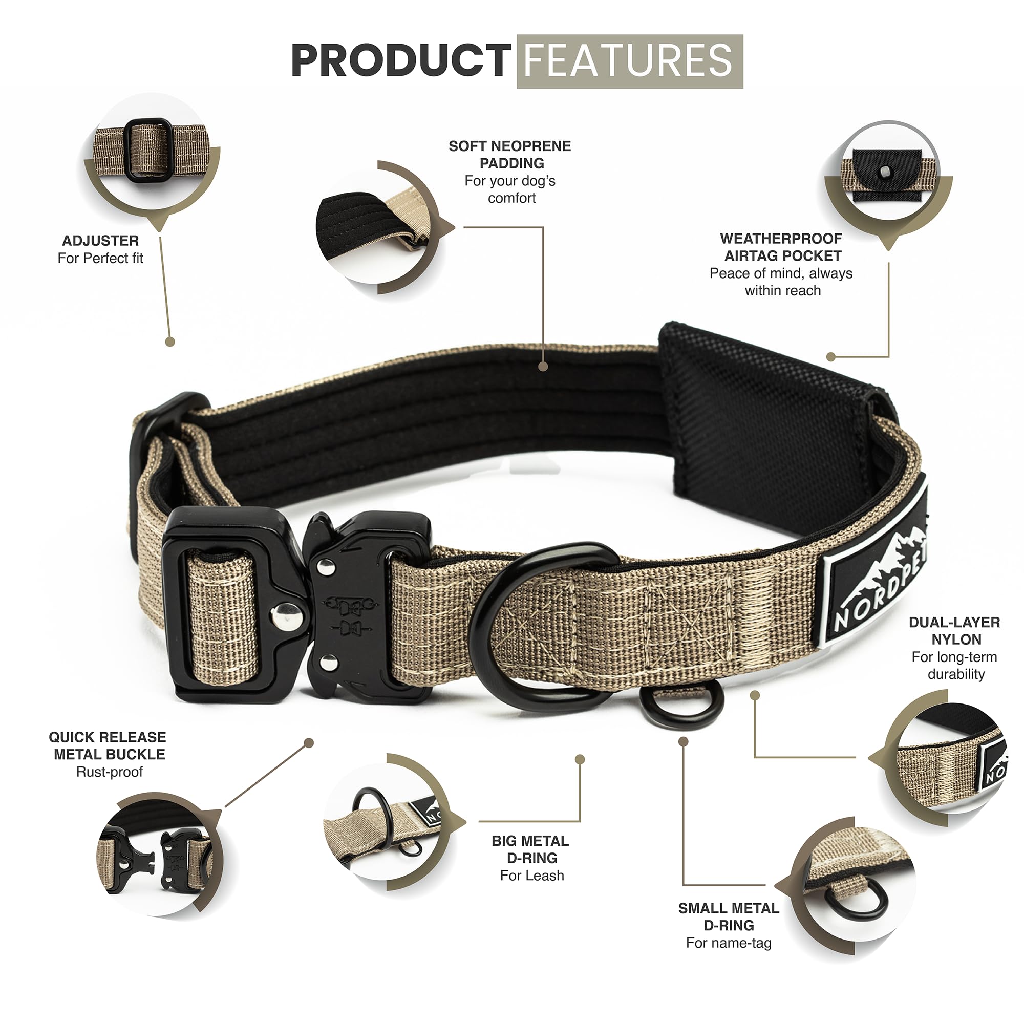 Hotsky Taktisches Hundehalsband Mit Leine & AirTag-Halter – Strapazierfähig, Gepolstert, Mit Kontrollgriff Für Training & Outdoor