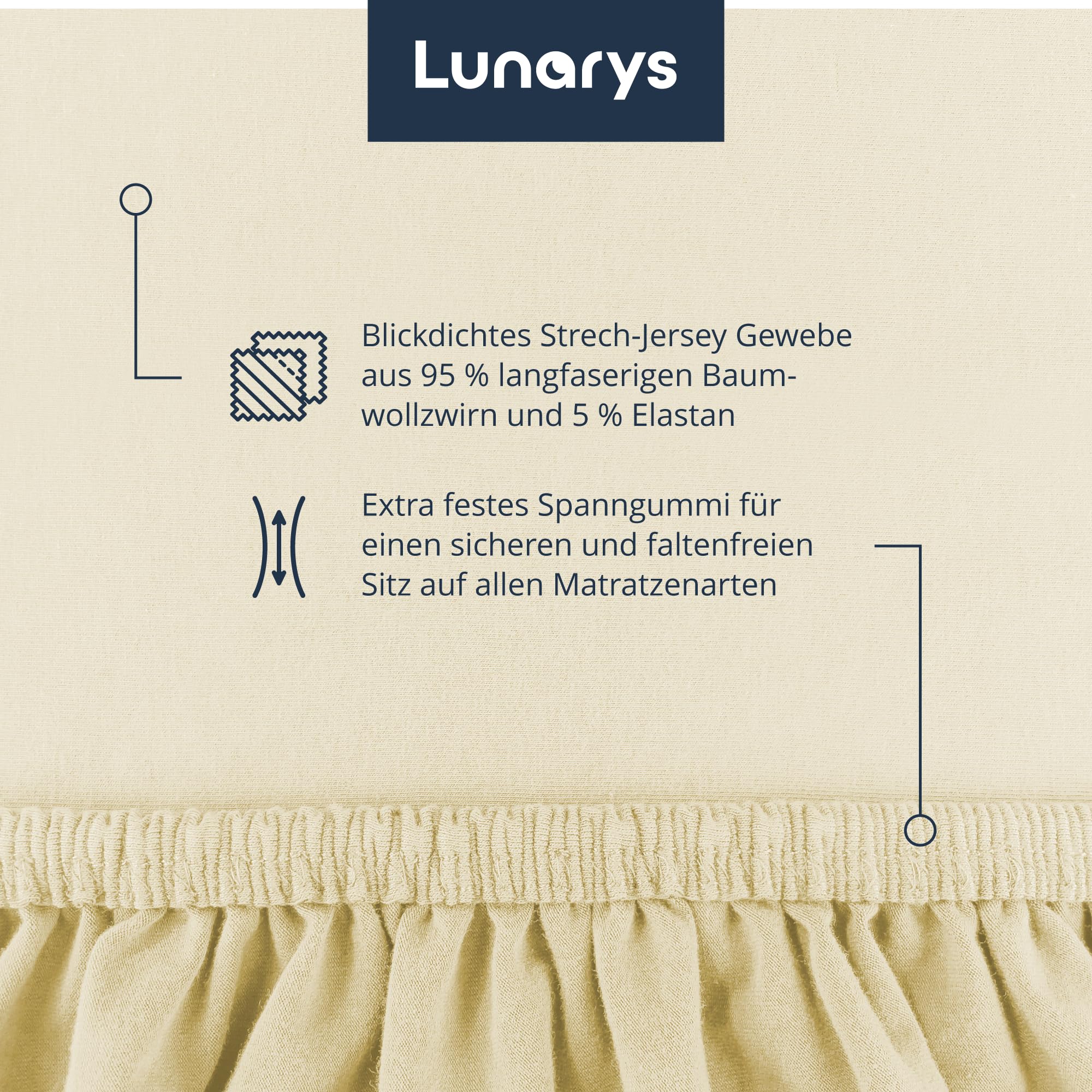 SleepRoyal Luxus Spannbettlaken 180x200cm - Creme - 250 g/m² Premium Bettlaken - 40 cm Steghöhe - für hohe Matratzen, Boxspringbett & Matratze + Topper & Wasserbett - Stretch Jersey