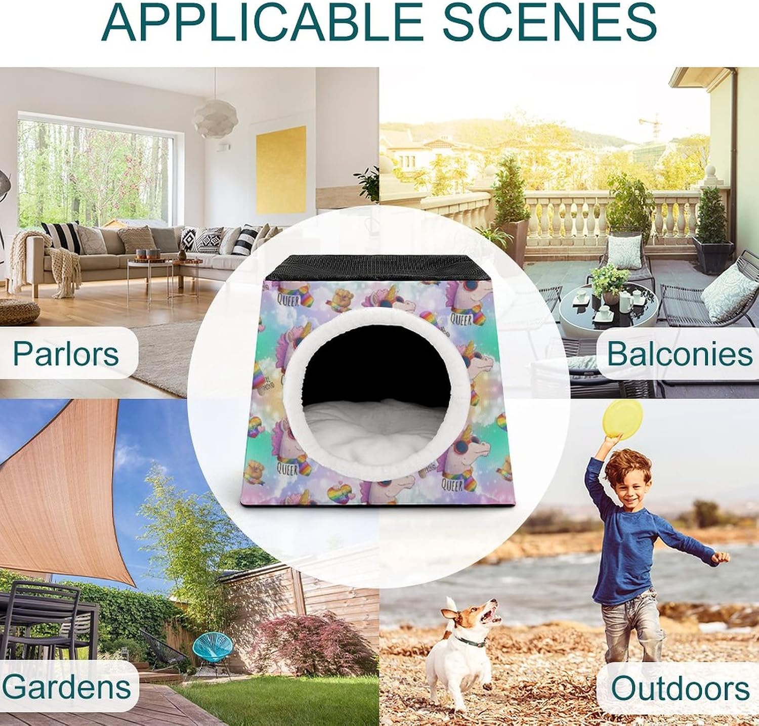review Printed Cat Houses & Condos Lovely Foldable Cat Cube Cat Bed Sofa with Removable Pillow Unicorn Rainbow Heart