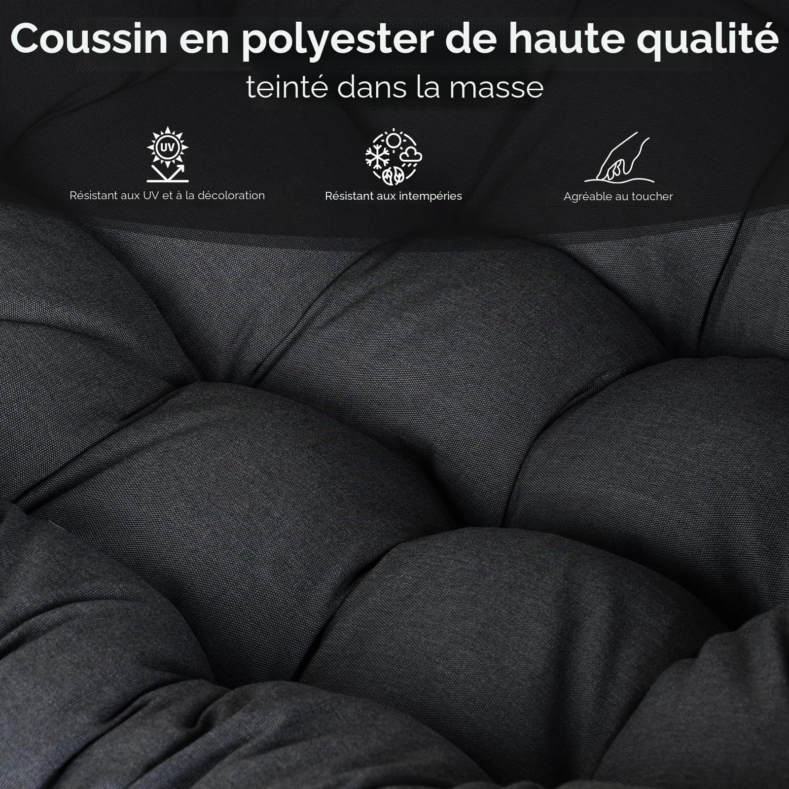 Grand patio Fauteuil à bascule de jardin, à bascule, pour salon, relaxation, avec rembourrage, charge maximale : 150 kg, pour jardin, chambre à coucher, salon, coin, véranda, gris clair (Gris foncé)