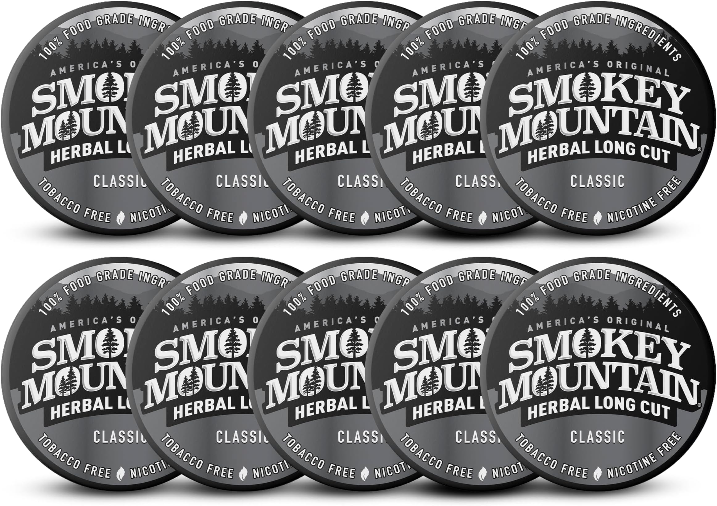 Smokey Mountain Herbal Long Cut – Classic – 10 Can Box - Tobacco Free and Nicotine Free Snuff