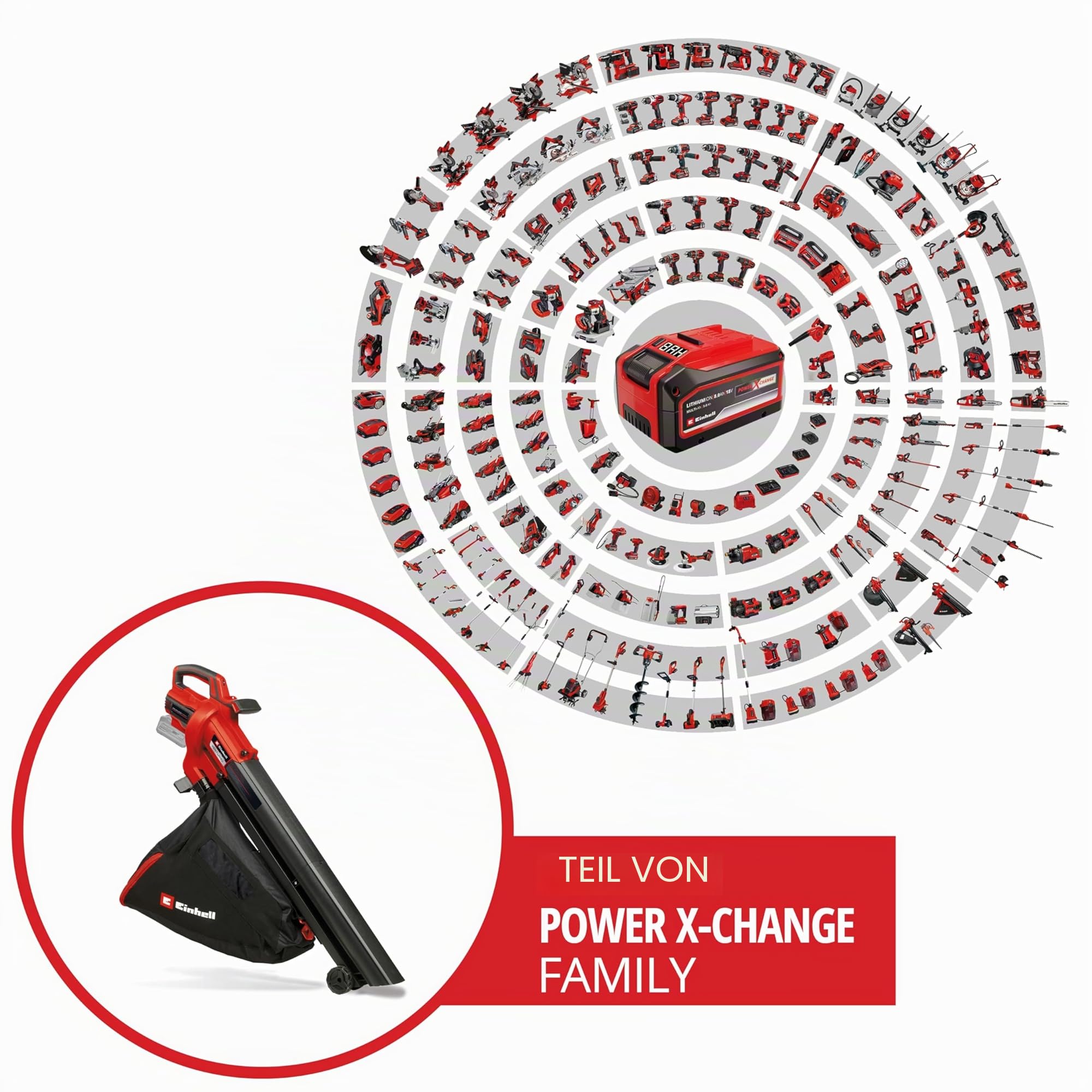 Einhell Akku-Laubsauger VENTURRO 18/210 Power X-Change (Li-Ion, 18 V, Saugleistung 500 m³/h, Fangsack 45 L, Blasfunktion bis 210 km/h, ohne Akku & Ladegerät)