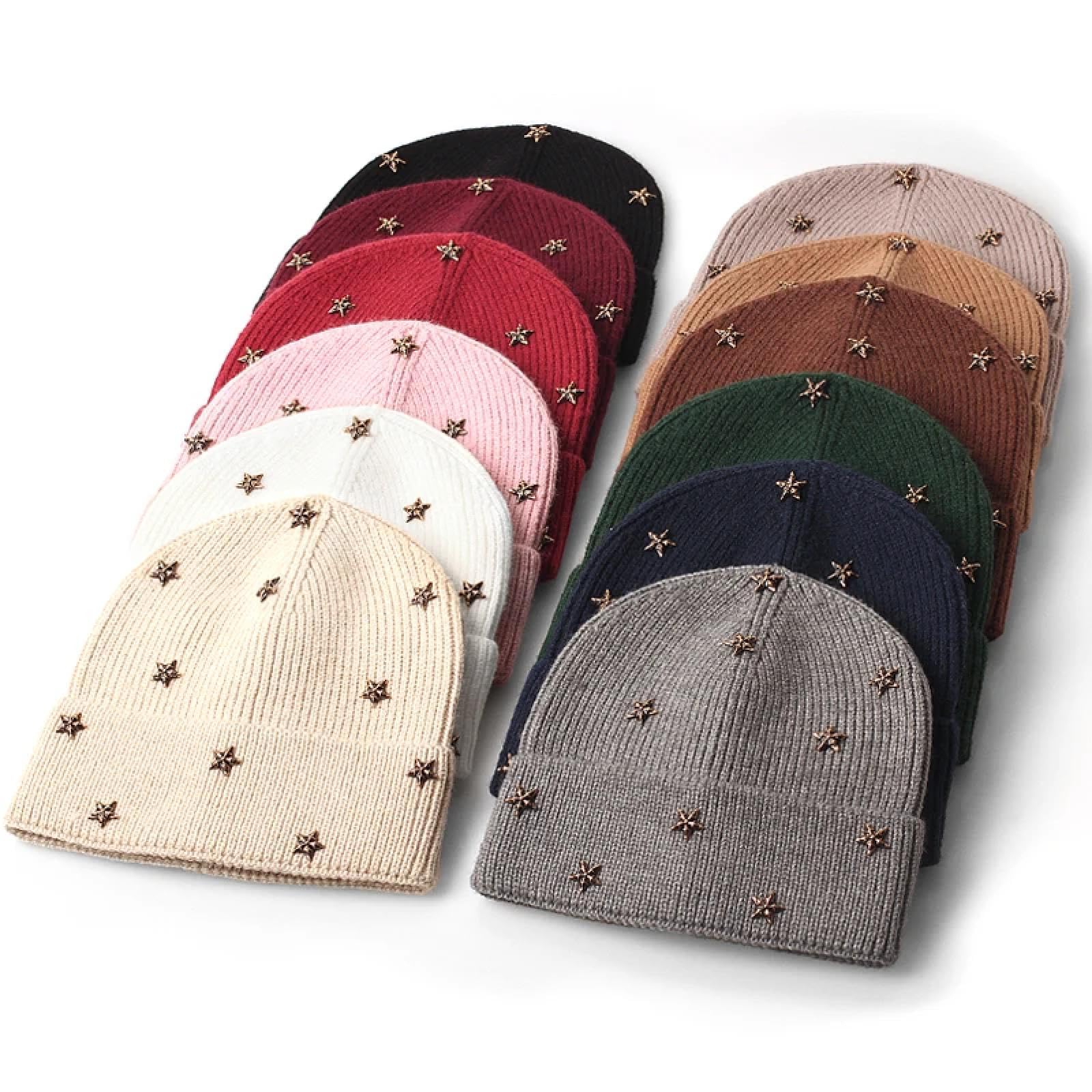 Czapki Czapki Skullies Czapki Beanie Czapka Czapka Gwiazda Dzianina Winte Jesień Ciepłe Casual Skullies Czapki Miękkie Grube Zwijane Czapki
