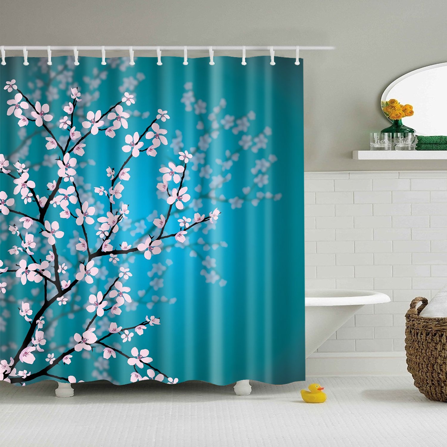 StoneMaxi 180x180cm Bathroom Shower Curtain, 100% Polyester Fabric Waterproof Anti-Mould Proof Mildew Resistant, Washable, Quick-Drying, with 12 Pcs Hooks (72 x 72 Inch) (Plum Bossom)