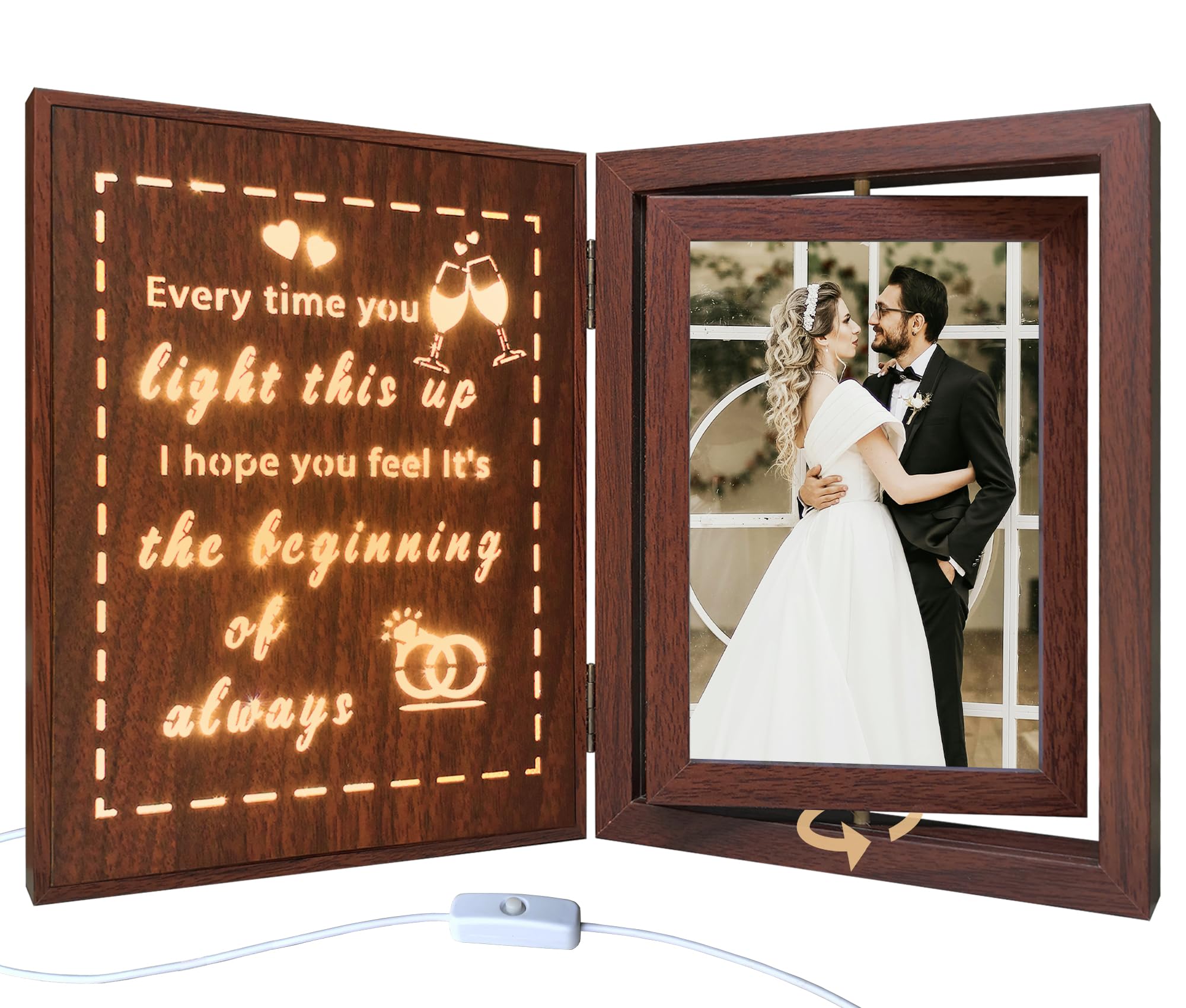 soruney Engagement Gift Light Up Rotating 4x6 Photo Frame - Wedding Decor