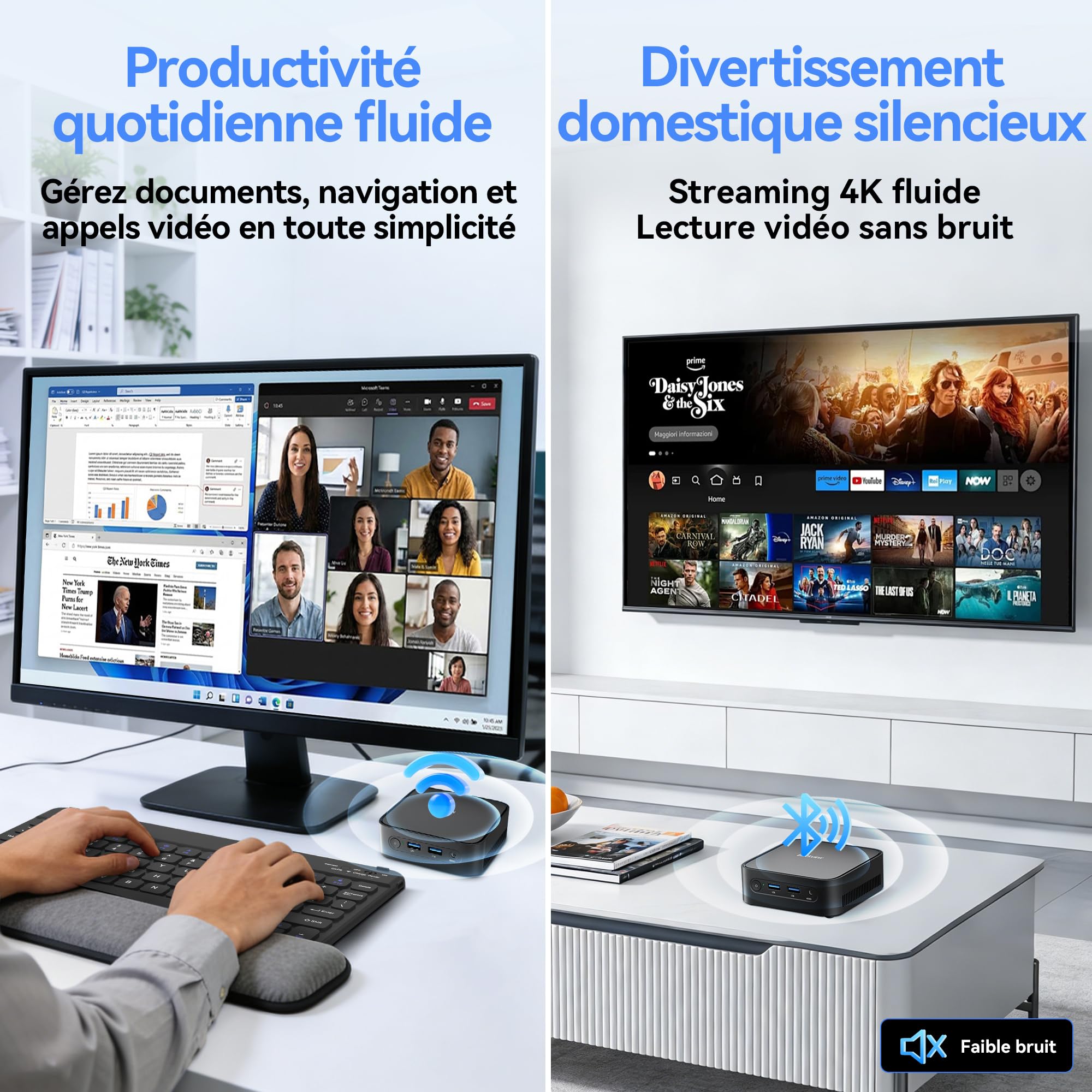 Blackview MP50 Radeon Vega 8 Mini PC avec Souris et Clavier, AMD Ryzen 5, Win-11 Pro, 16Go+512Go SSD, 4K@60Hz HDMI+DP, WiFi Double Bande Mini Ordinateur de Bureau, Idéal École/Maison/Bureau