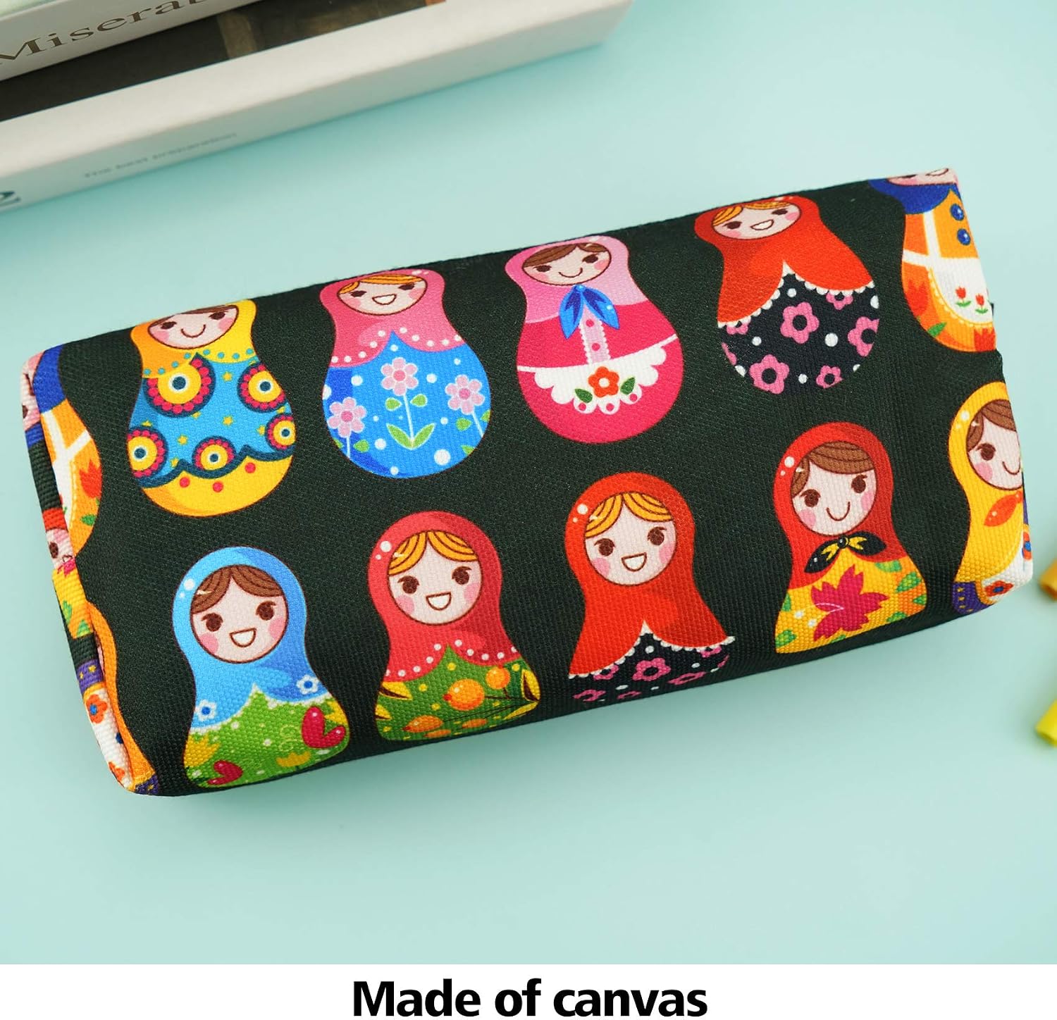 LParkin Cute Matryoshka Doll Bag Canvas Pencil Case Zipper Pouch Small Cosmetic Bag Russian Doll Purse Teacher Gift Stationary Box Gadget Bag Make Up Case Kawaii image 5