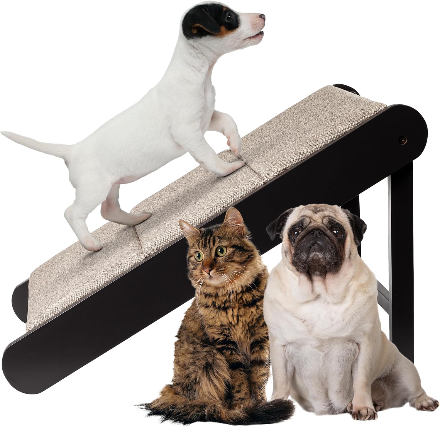 Pet Ramp - Foldable Wooden Dog Ramp for Getting onto Beds, Couches, or Into Vehicles - Dog Accessories for Small Dogs by PETMAKER (Gray/Cream)