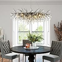 Vista 11 de Candelabros de cristal para comedor, candelabro dorado moderno de 24 pulgadas, candelabro redondo de 8 luces de rama de árbol, lámpara colgante