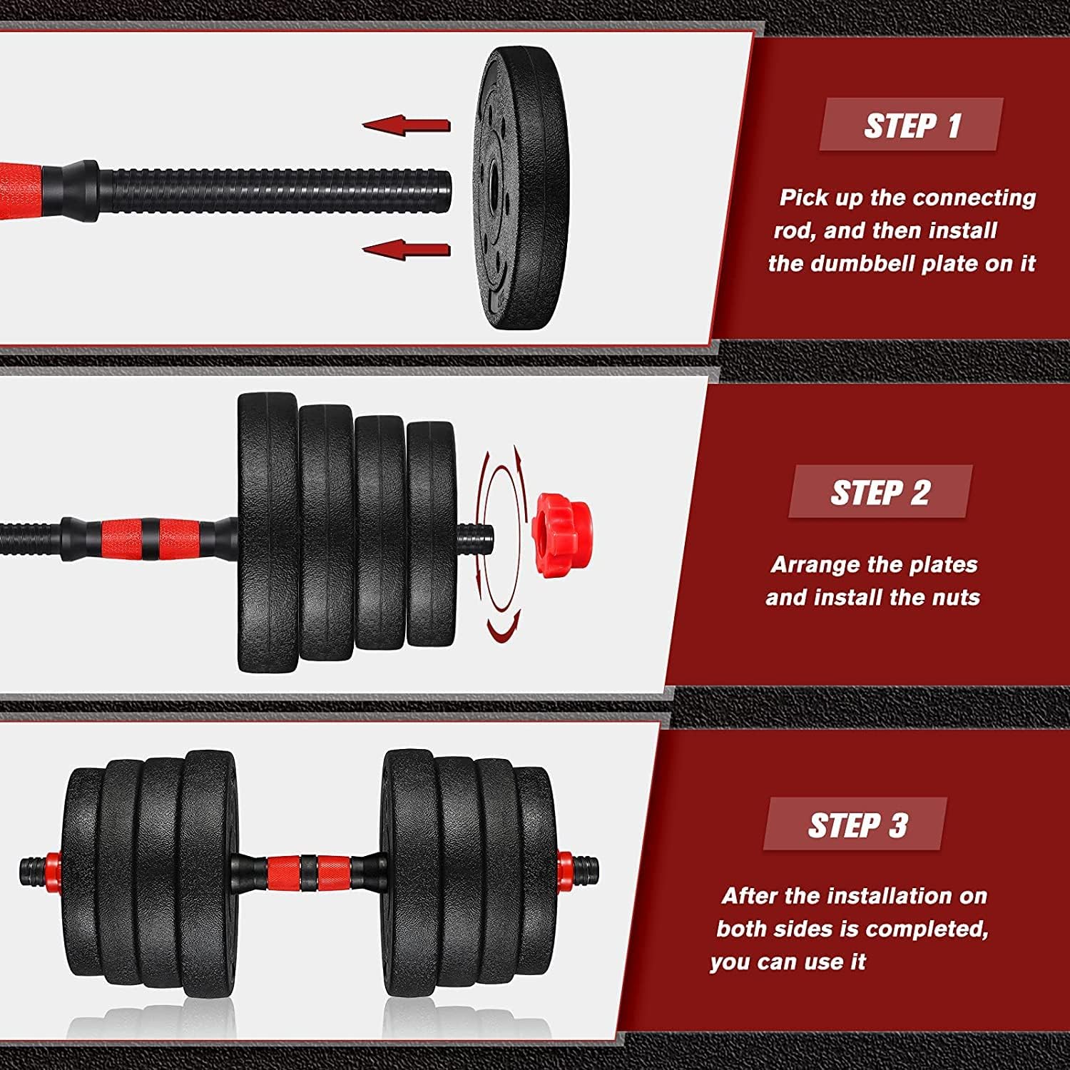 XINQITE 88 LBs Adjustable Dumbbells Barbell Weights Set with Bar, for Indoor Body Workout Fitness Beginners Friendly, Home Gym Lifting Dumbbells Strength Training Equipment : Sports & Outdoors