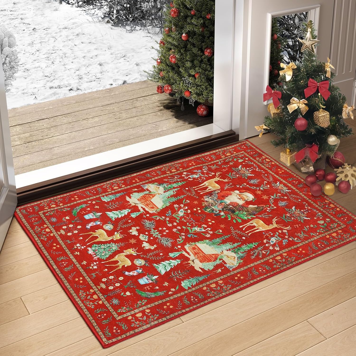 Amazon.com: Rugalia Christmas Rug 2x3 Red Small Washable Entryway Rug ...