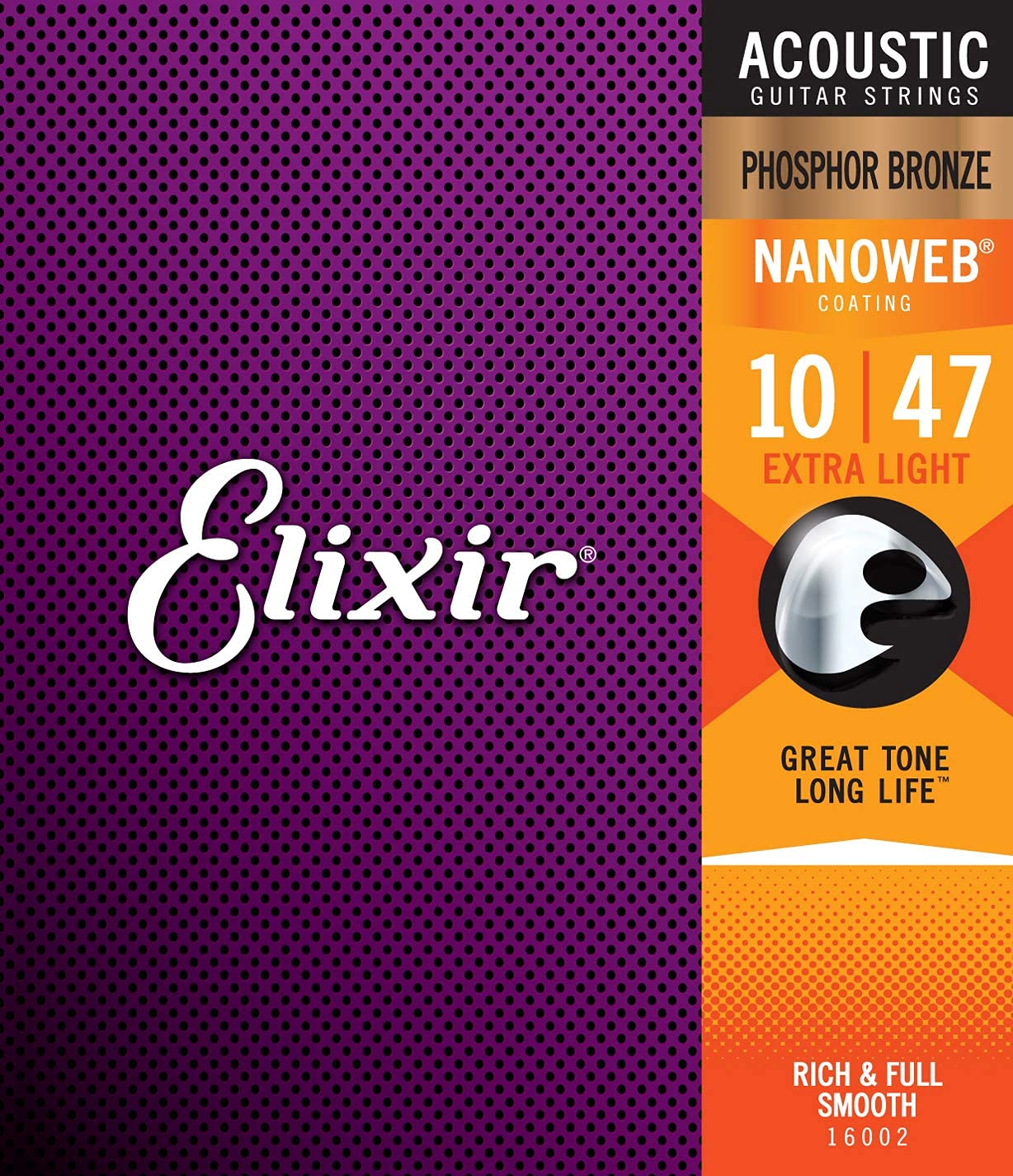 Elixir 16002 Strings Phosphor Bronze Acoustic Guitar Strings w NANOWEB Coating, Extra Light (.010-.047)