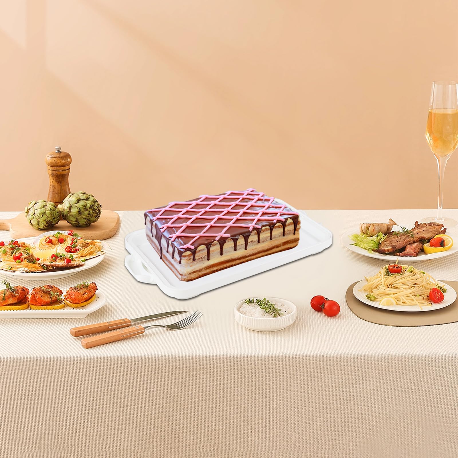 Soporte para tartas con tapa, contenedor para 12 magdalenas, contenedor portátil 2 en 1 para postres para pasteles, magdalenas y adoquines (blanco)