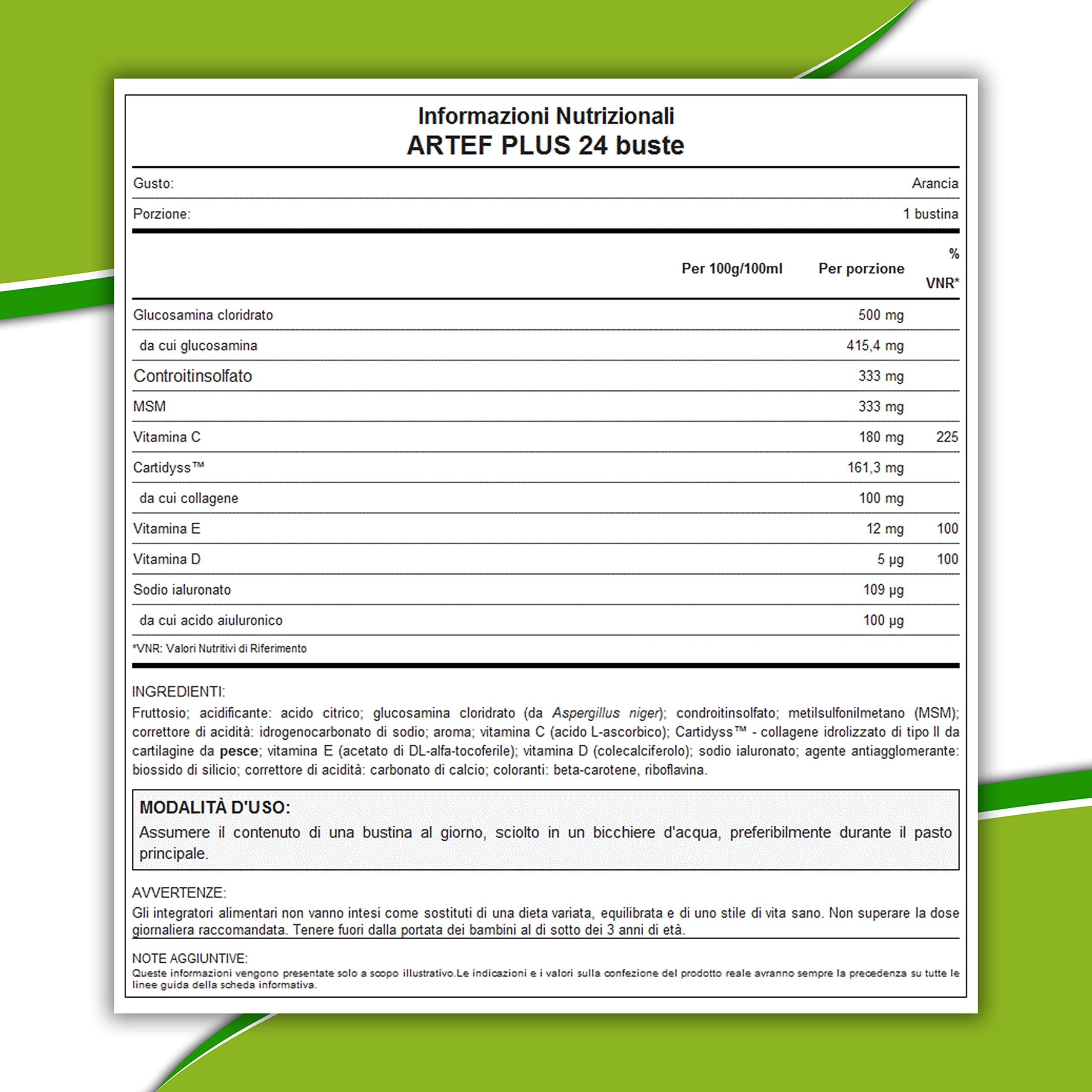 WHY NATURE ARTEF PLUS - Integratore Alimentare Ossa e Cartilagine - Con Vitamina C, Vitamina D3, Vitamina E, Acido Ialuronico - Gusto Arancia - Senza Glutine - 24 Bustine