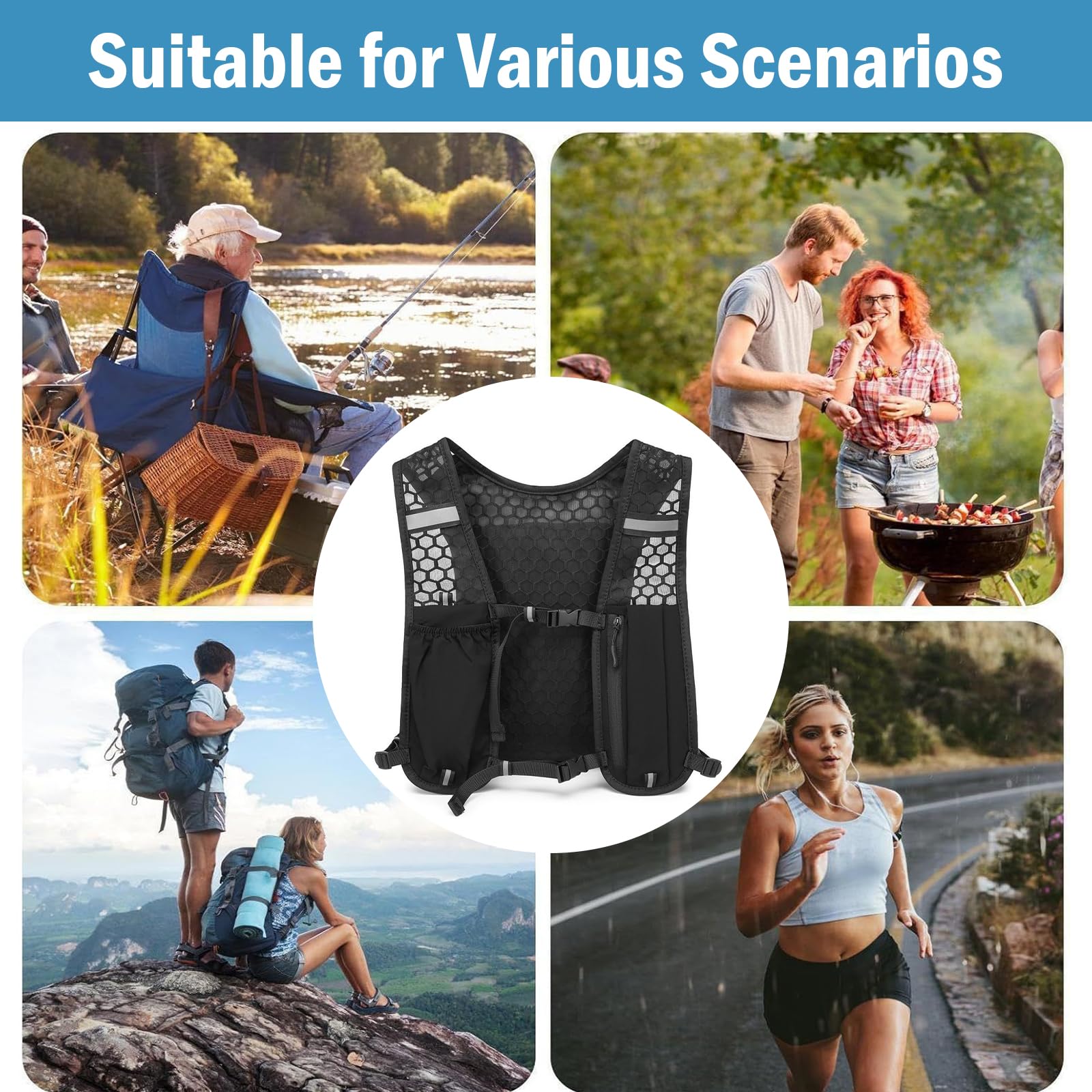 Running Vest for Women Men Lightweight Hydration Backpack Adjustable Chest Straps Breathable Running Backpack for Climbing Hiking Cycling Trail — view 3