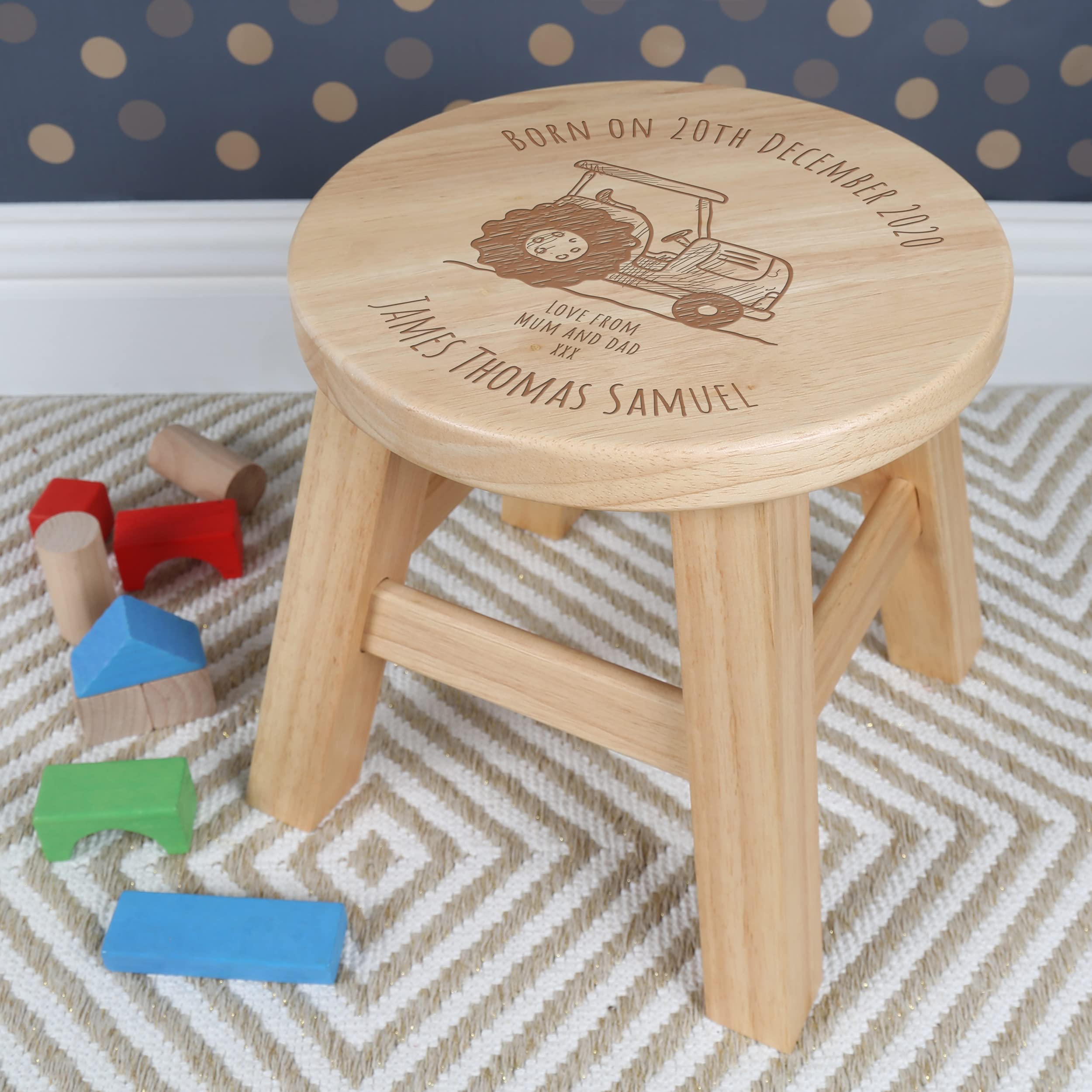 De Walden Tractor Design Engraved Kids Christening Birthday