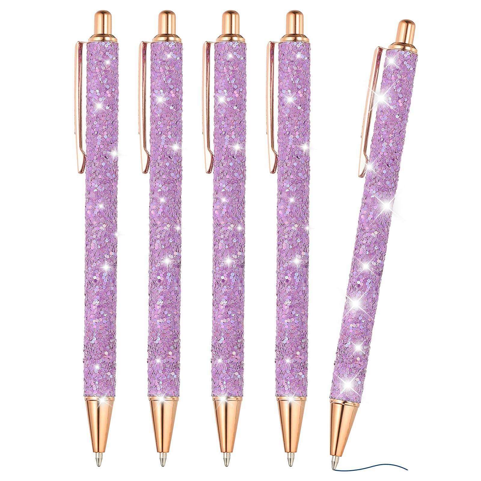 YOKIVE 5 Pcs Glitter Ballpoint Pen, Glitter Pens Retractable Writing Pens Shine Pen, Great for Women Party Decoration Office (Purple) — image 1