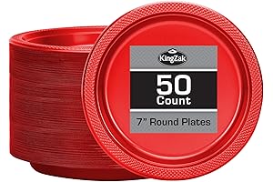 Red Plastic Plates 7 Inch - 50 count - Plastic Solid Round...