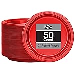 Hanna K. Signature Red Plastic Party Plates, 7-Inch Heavy Duty Disposable Plates, 50 Count, Party Supplies for Appetizers, Cake & Dessert