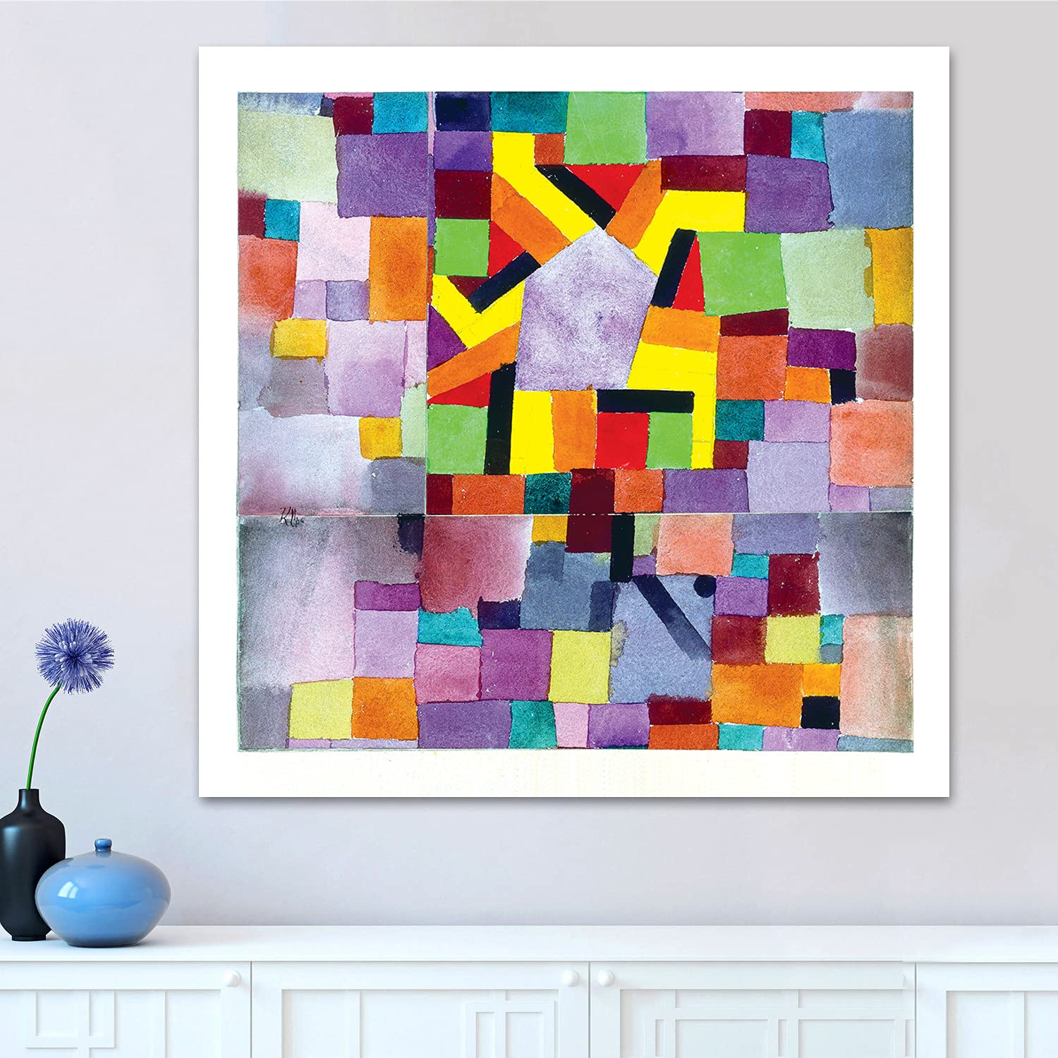 Giallobus - Pinturas - Paul Klee - con el pentágono púrpura - Vidrio acrílico plexi - 100x100 - Listo para Colgar - Cuadros Modernos para el hogar