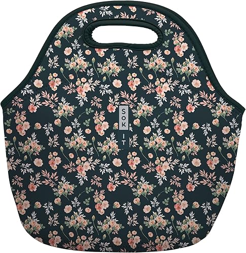 Sok It Bolsa de almuerzo con cremallera de neopreno aislado (rosa gris, bolsa de almuerzo de neopreno)