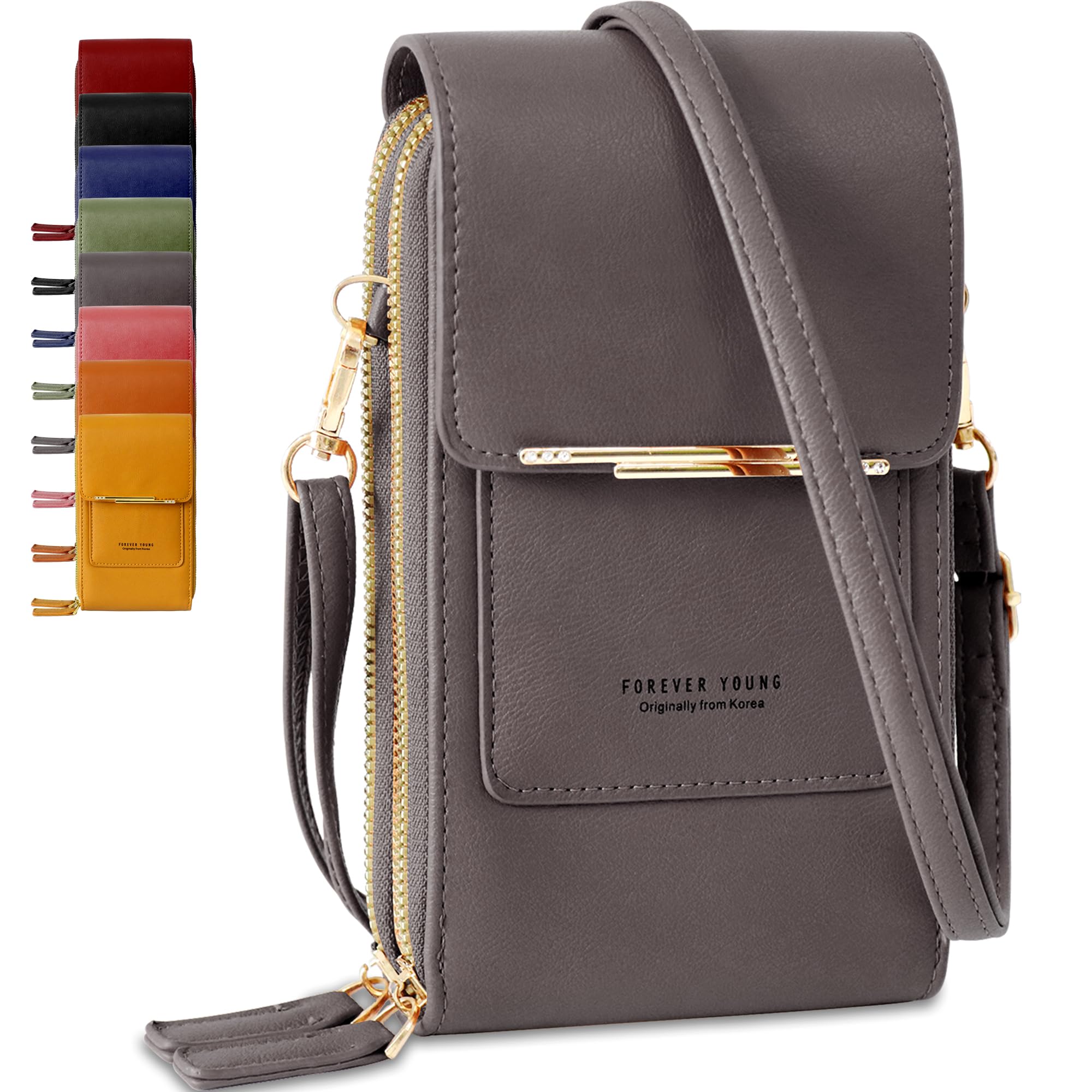 Pochette Telephone Portable en Cuir PU pour Femme, Sac Telephone Portable Petit Multifonctionnel avec Portefeuille, Pochette Portefeuille Femme pour Téléphones Jusqu'à 6,9" (gris)