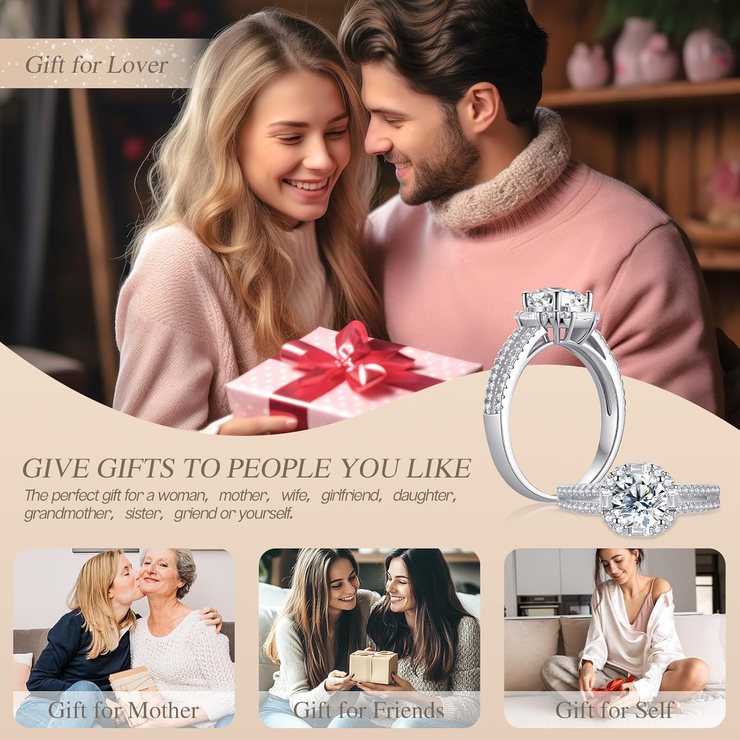 1ct Moissanite Rings for Women & Preserved Real Rose-Eternal Flowers Rose, Engagement Promise Rings for her