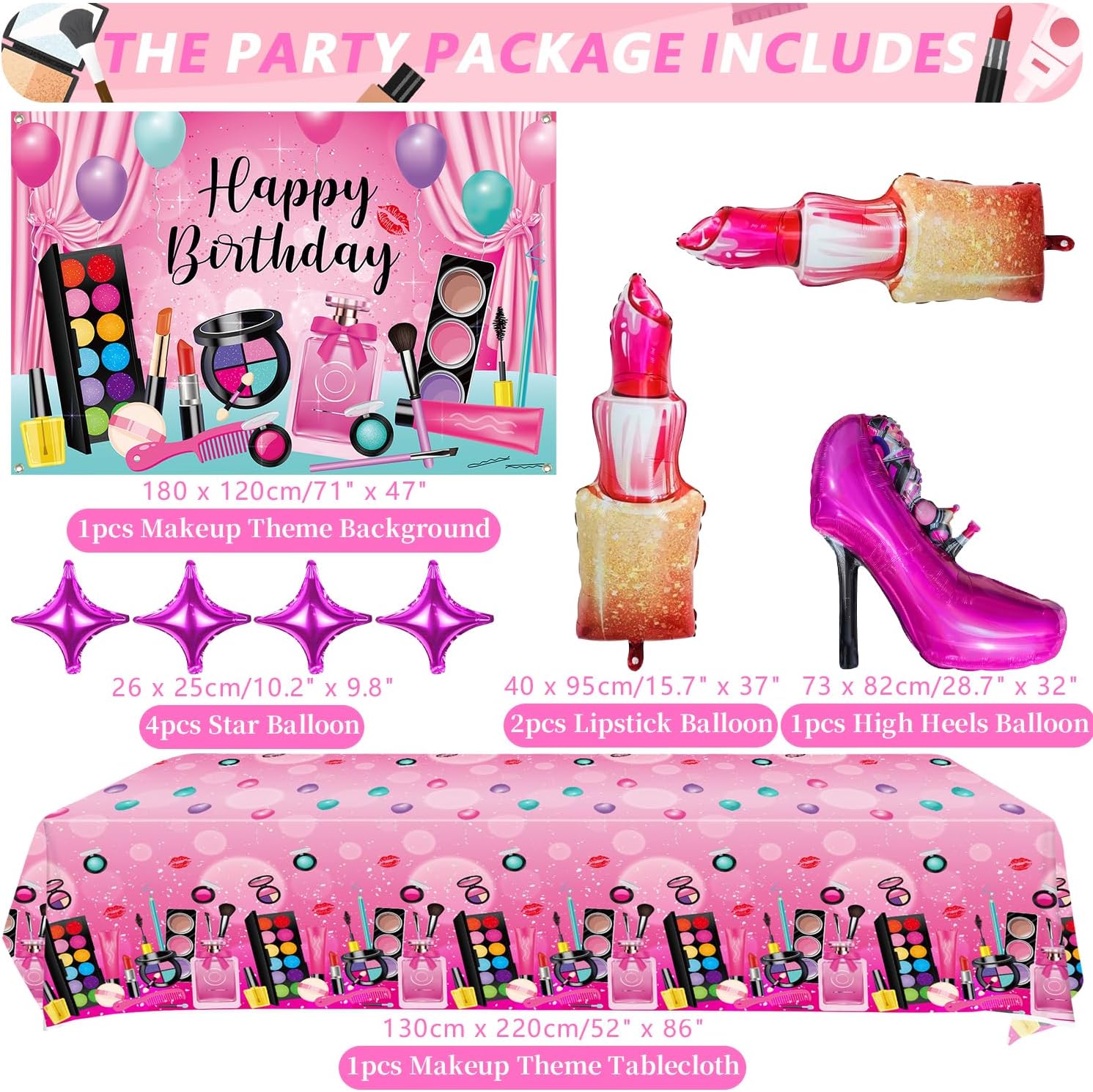 Spa Birthday Party Decoration - Makeup Party Favors, Plates Cups Napkins Tablecloth Cutlery Backdrop Balloons Arch Cake Toppers for Girls Women Slumber Pamper Spa Birthday Party Supplies