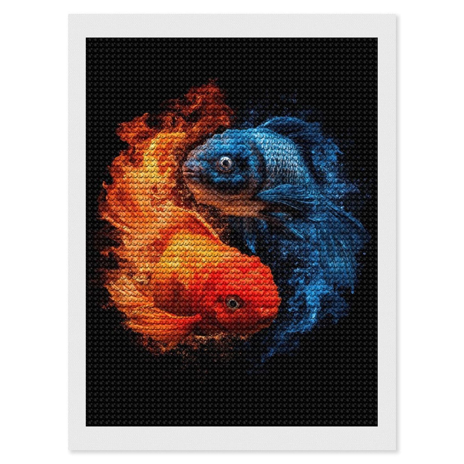 Junmoney Yin Yang Fish Diamond Art Canvas 12"x16", for Creative Relaxation, Simple to Start, Aesthetic Room Decor, Holiday Gift Idea
