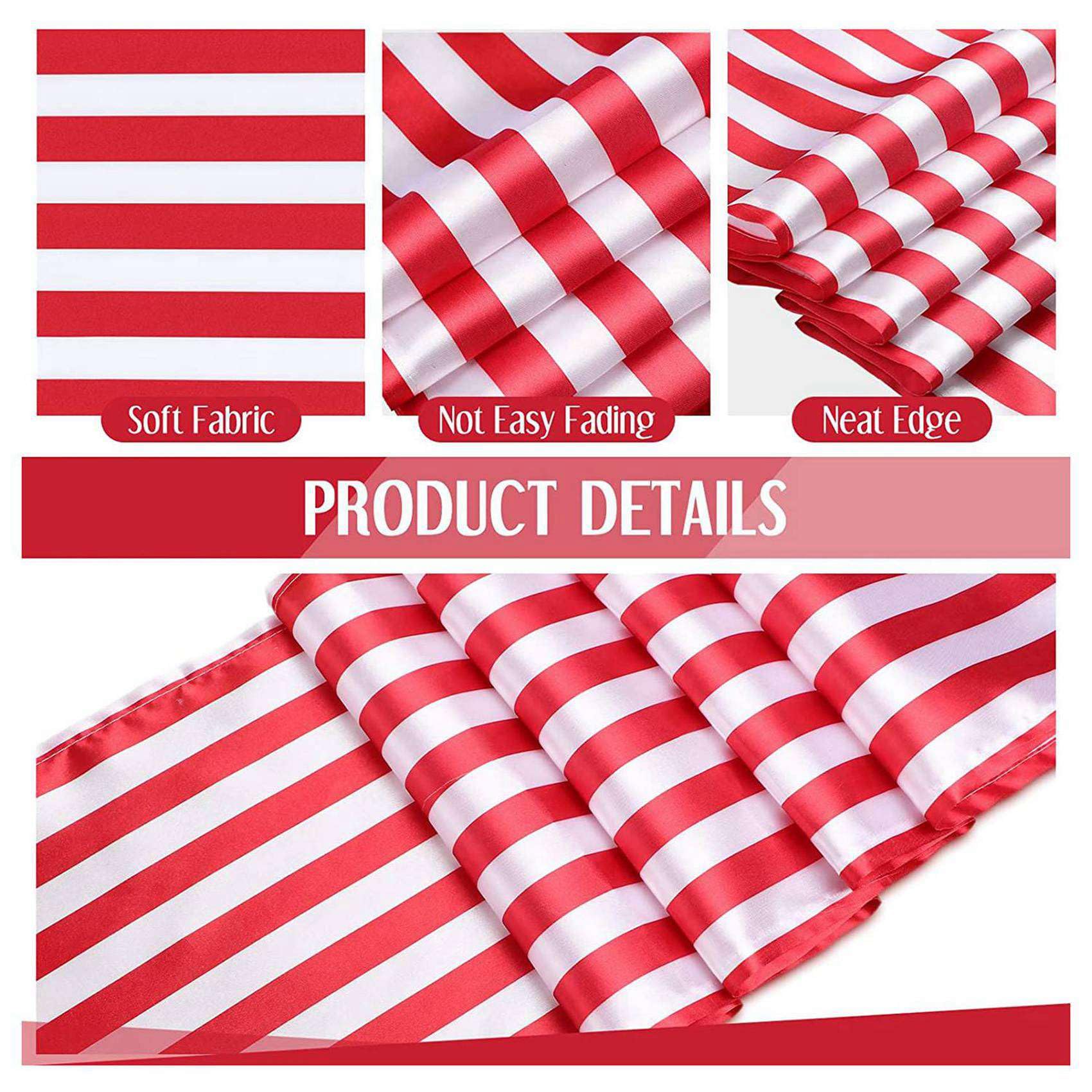 Lot de 18 chemins de table rayés en polyester - Décoration de table de mariage - Rouge et blanc - 12 x 108 cm