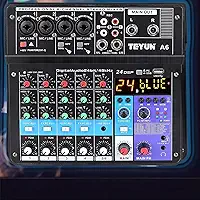 TE-YUN Mesa de Som Profissional 6 Canais | Mixer de Áudio com Bluetooth 5.0, USB, Entrada FX e 48V Phantom Power | Compatível com PC, Microfone, Instrumentos, Estúdio
