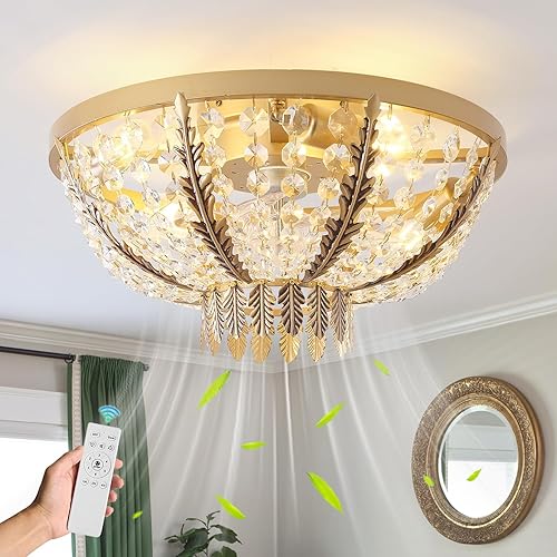 Miniatura 10 de Ventilador de Techo Enjaulado de Cristal con Luz de Montaje Empotrado, Ventilador de Techo de Cristal de 20 Pulgadas con Luz y Control Remoto,