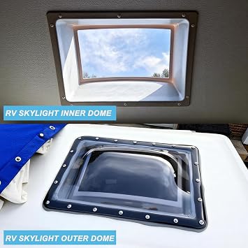 RV Skylight Replacement Bundle,18 x 26 RV Skylight Shower Outer Dome Fit 14 x 22 Openings for Camper Trailer Fifth Wheel,Inner Dome with Window 14 x 22 +Polyurethane Adhesive Sealant,Smoke Gray