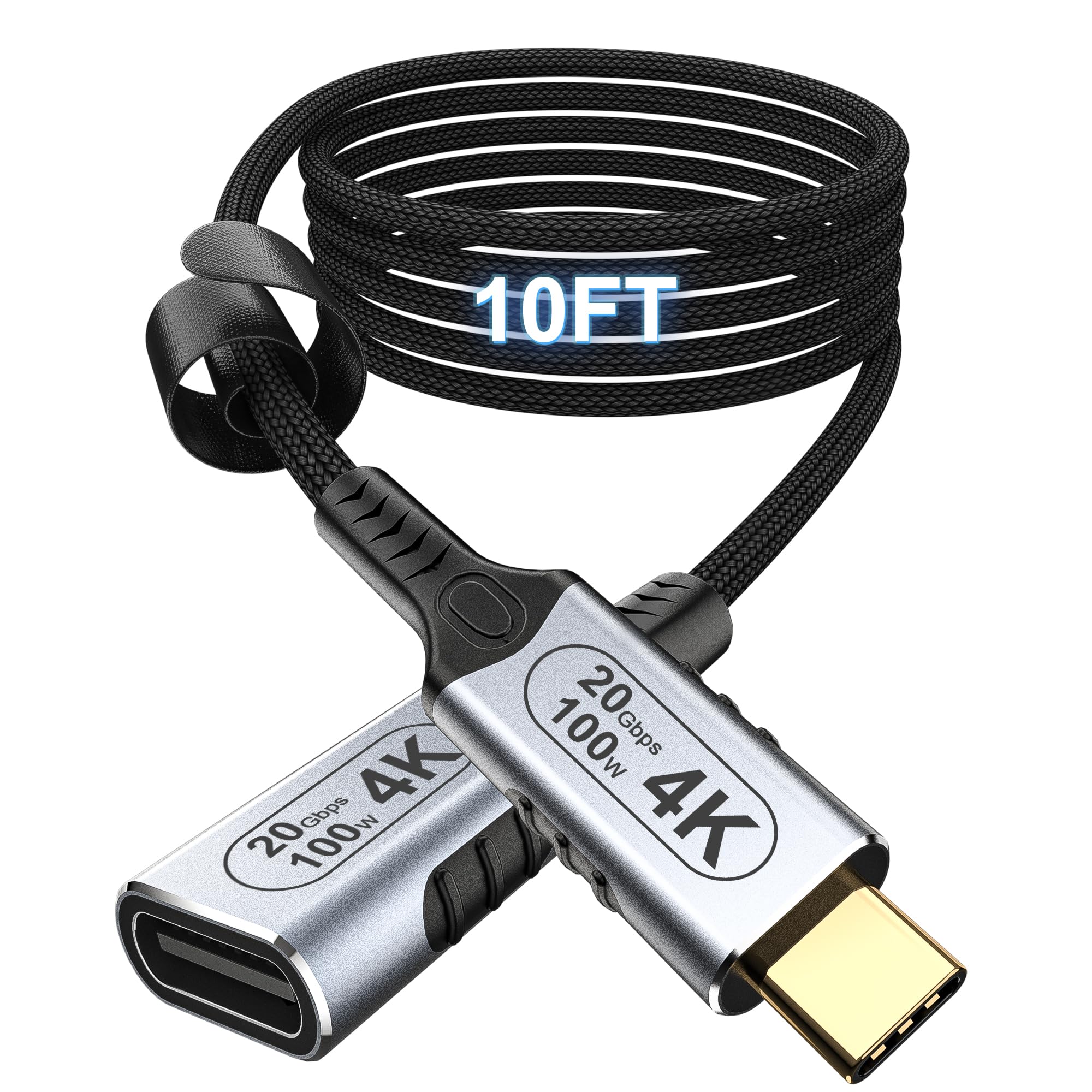Cable de extensión USB C de 10 pies/3 m, cable de extensión USB C 3.2 de carga de 100 W, transferencia de datos de alta velocidad, 20 gbps, cable extensor USB C 3.2 tipo C, USB hembra a USB